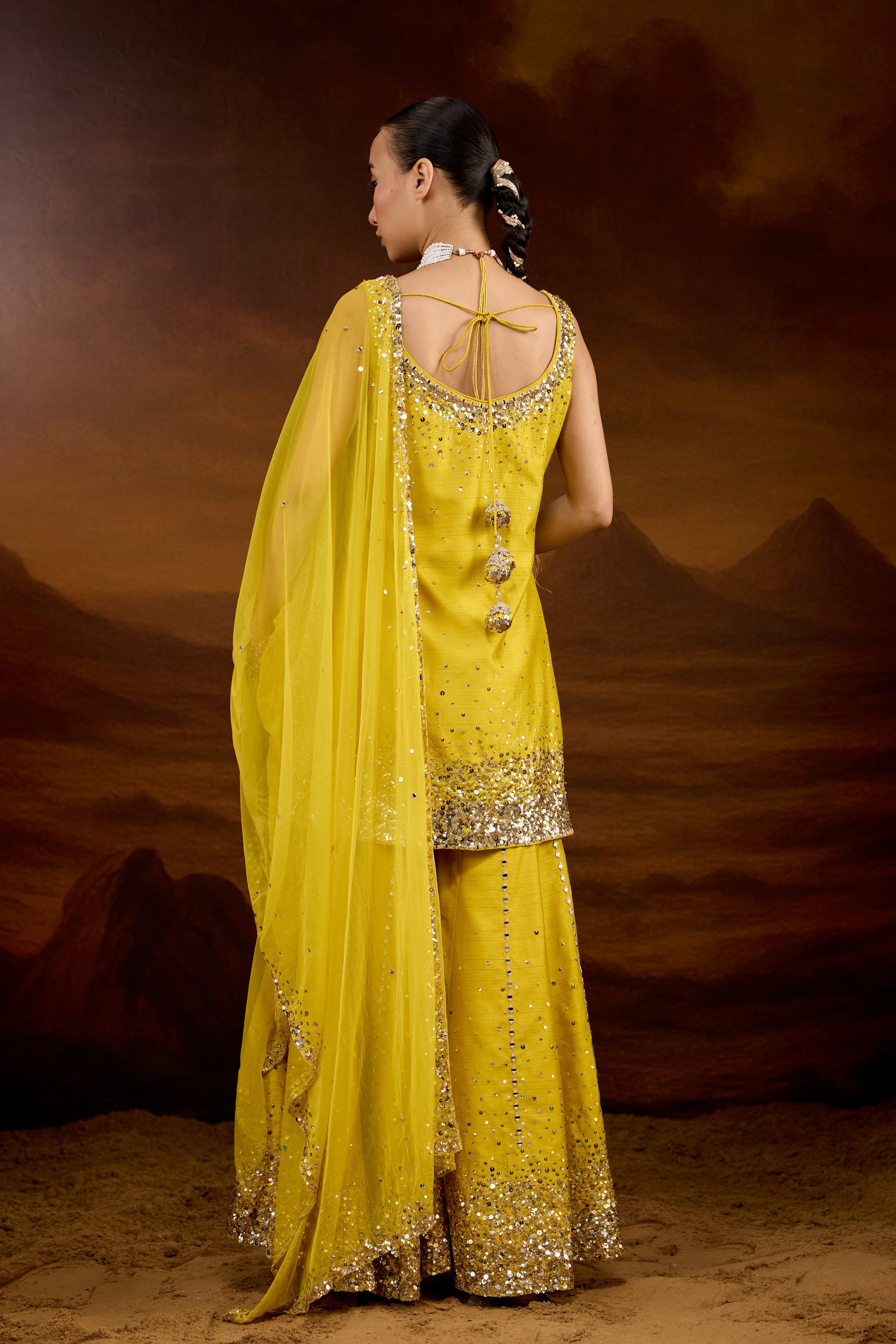 Vibrant Yellow Embellished Raw Silk Sharara Set