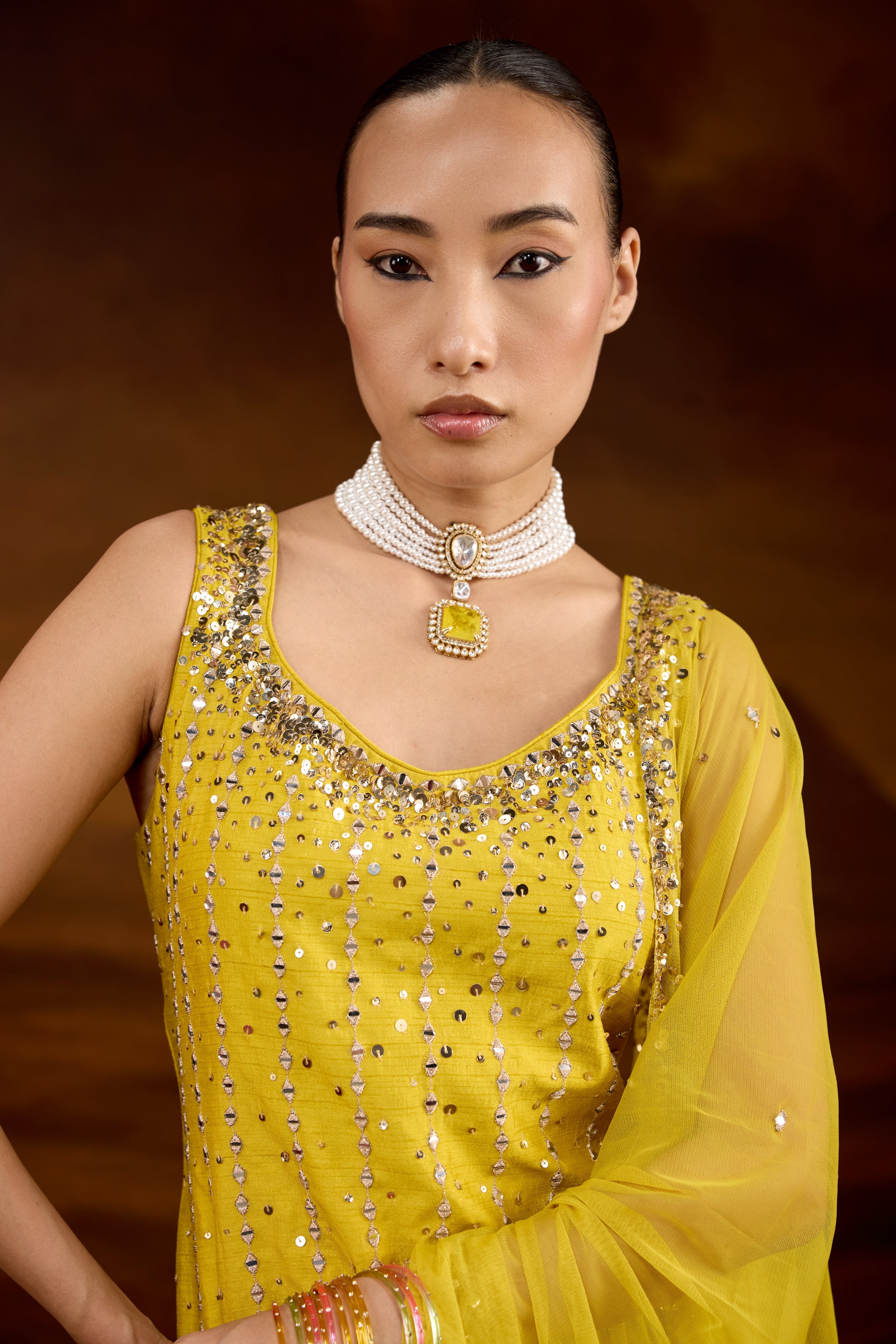 Vibrant Yellow Embellished Raw Silk Sharara Set