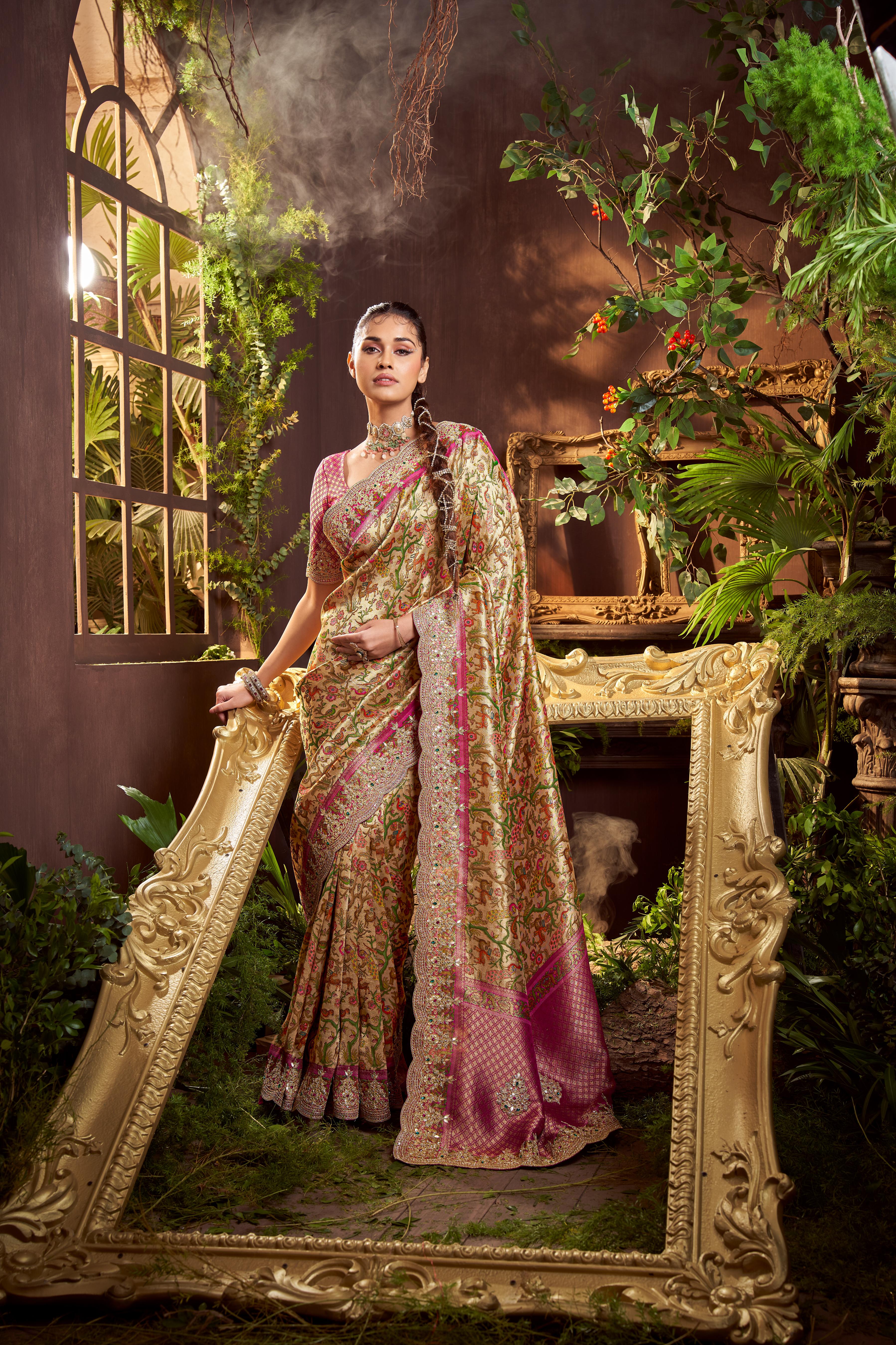 Rani Pink Embellished Premium Silk Saree