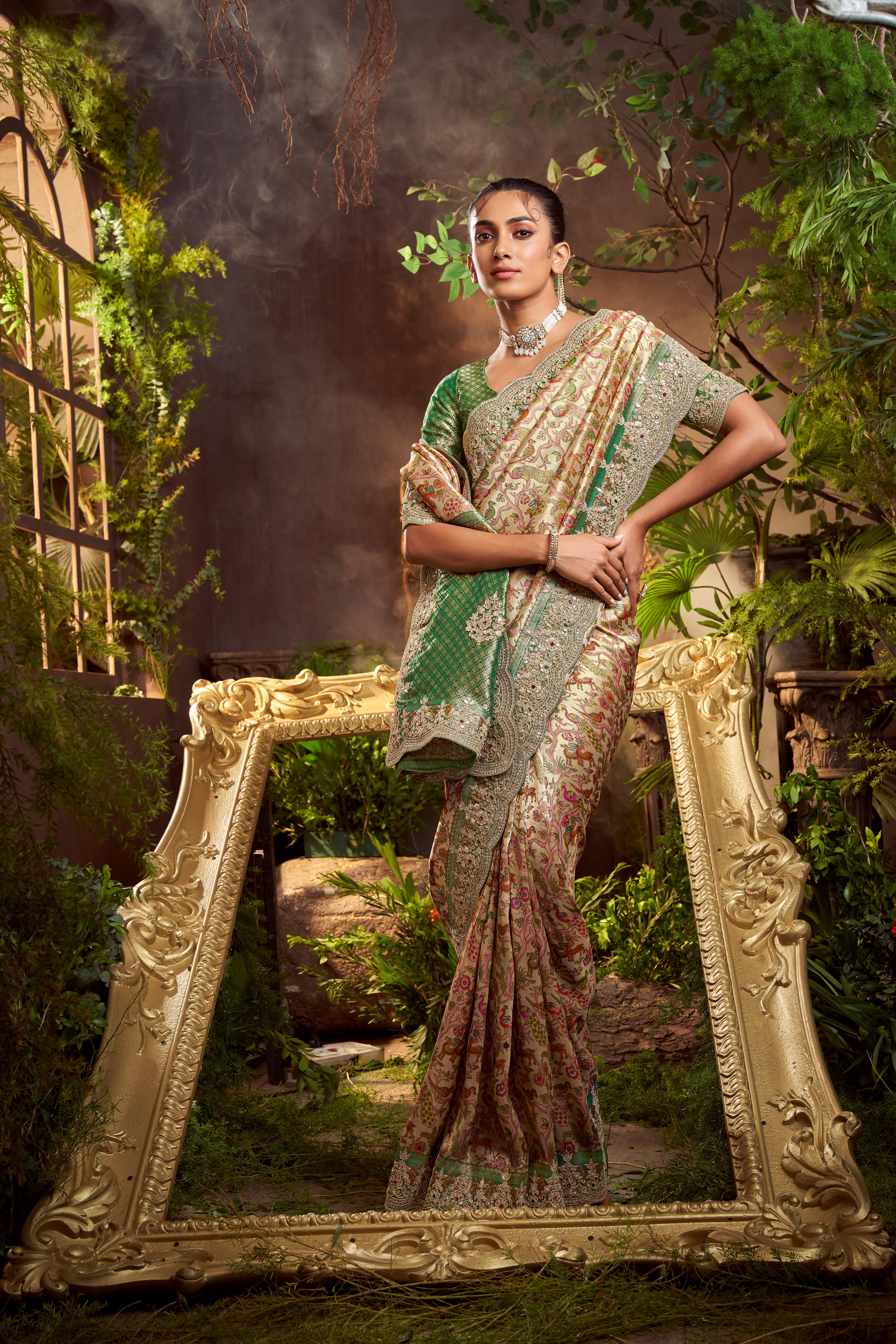 Emerald Green Embellished Premium Silk Saree