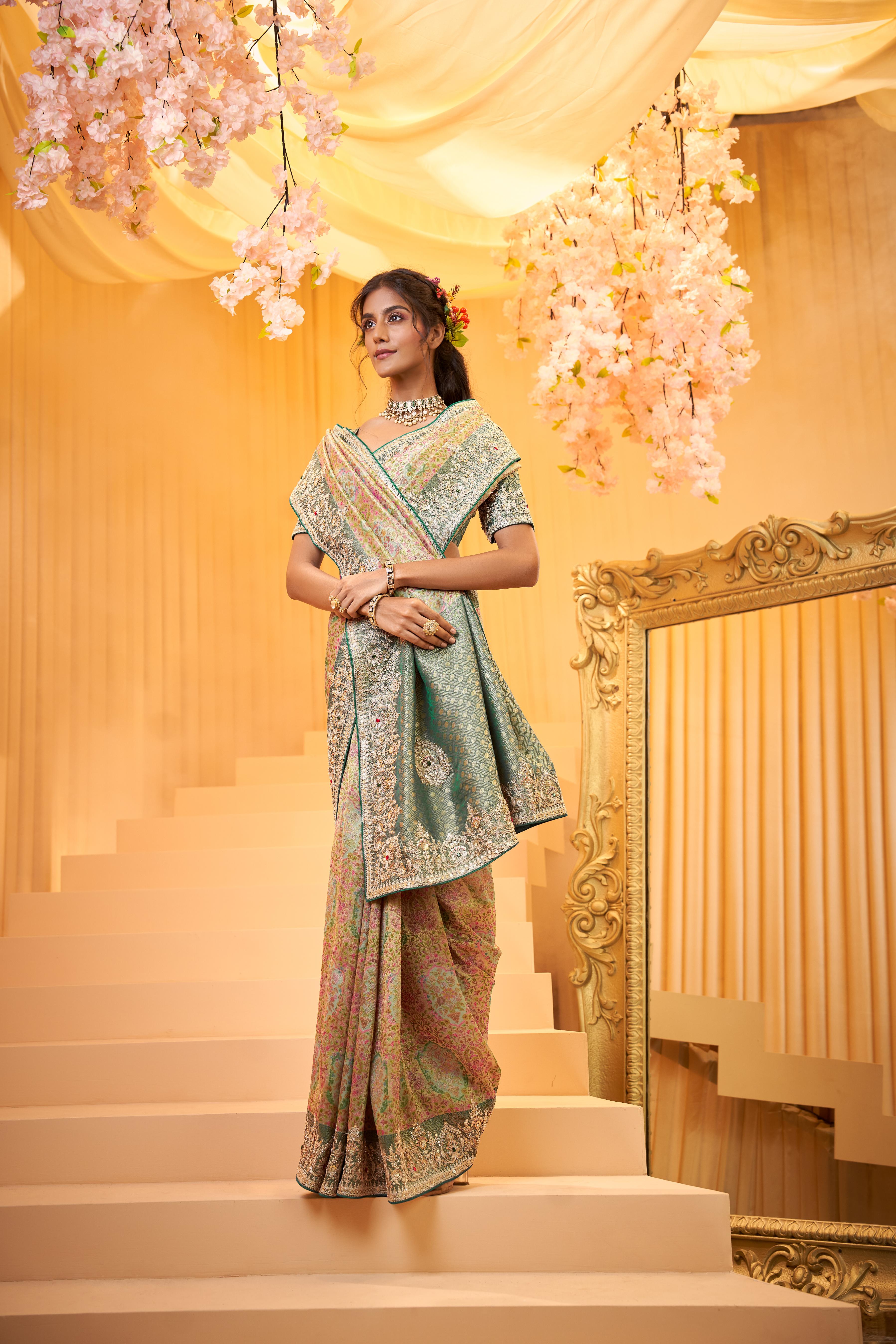 Pastel Green Embellished Premium Silk Saree
