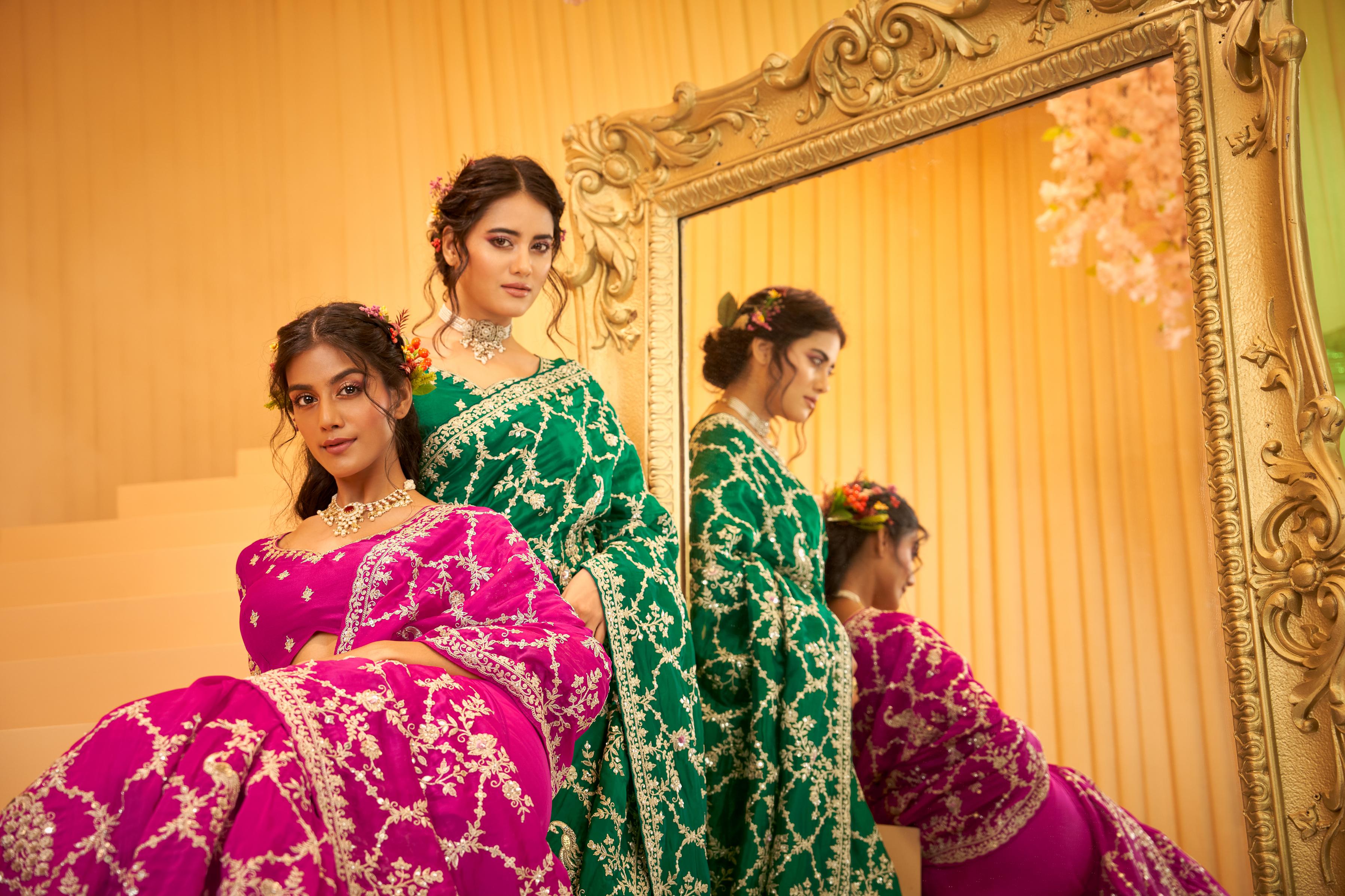 Emerald Green Embellished Premium Silk Saree