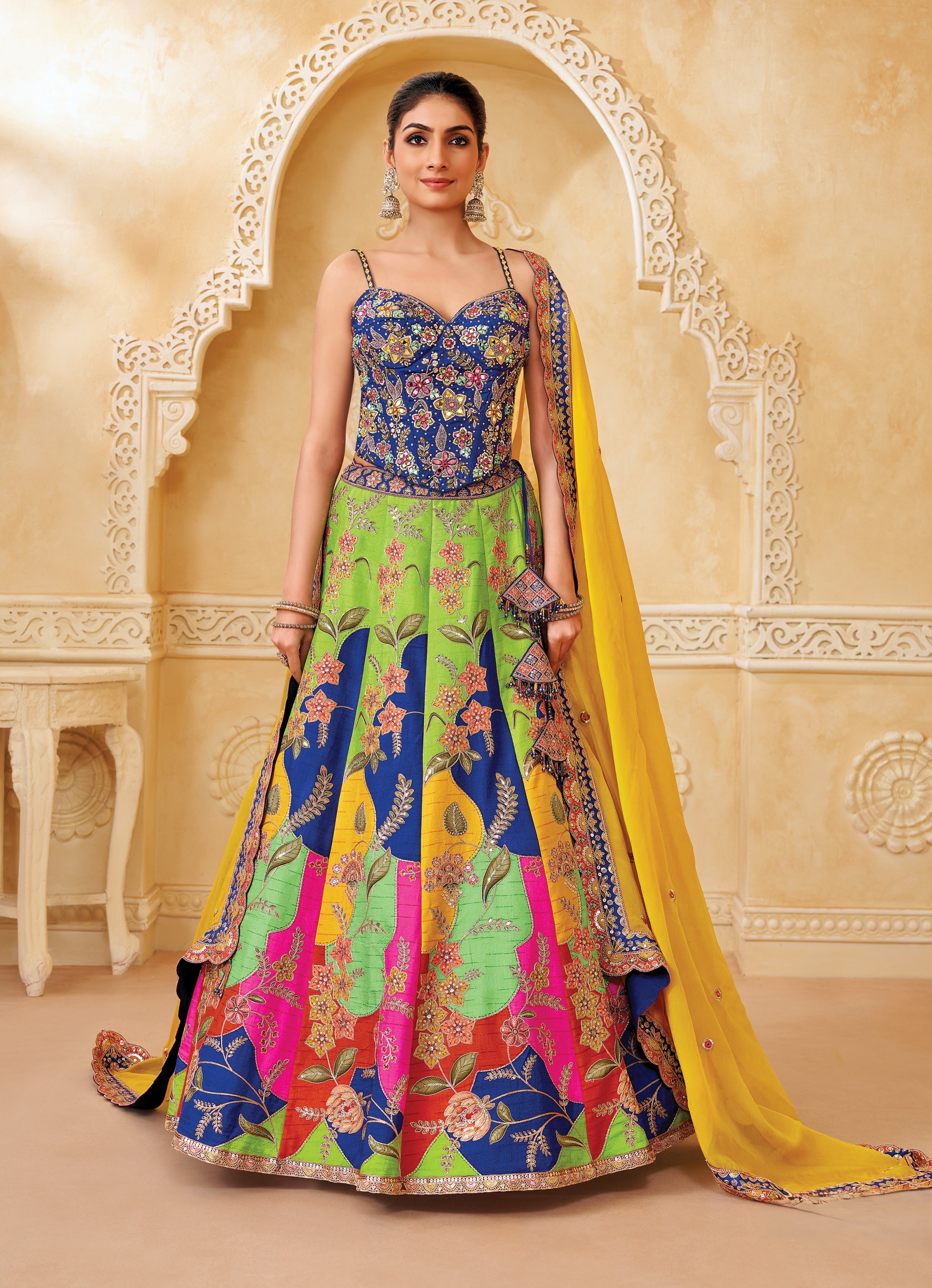 Royal Blue Embellished Raw Silk Lehenga Set