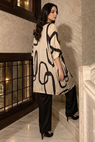 Monochrome Cream Printed Crepe Silk Palazzo Set