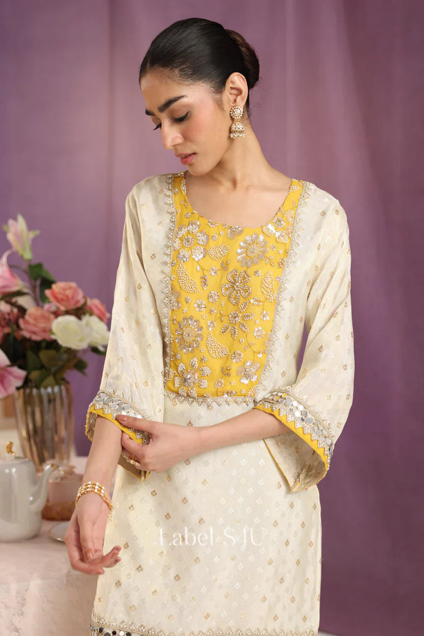 Elegant Ivory Brocade Silk Co-ord Set
