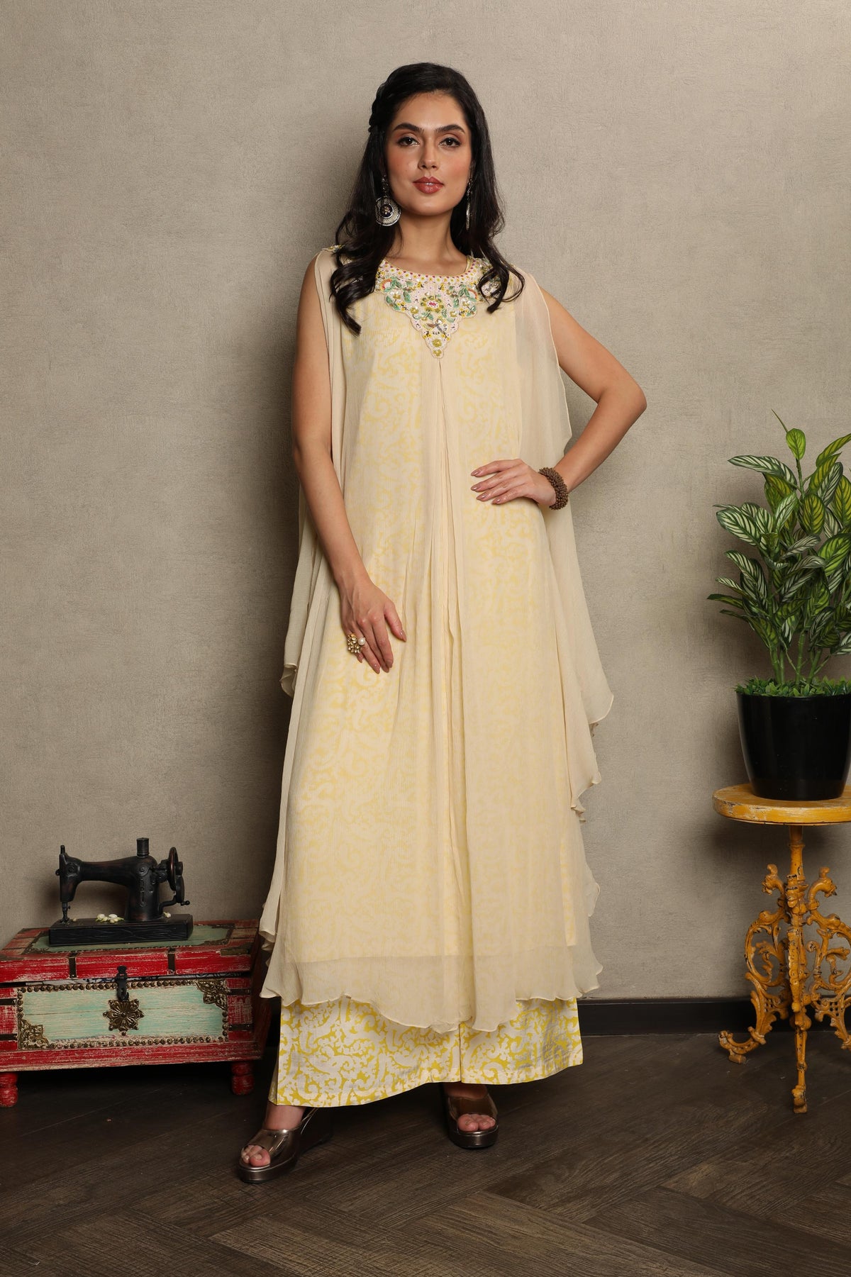 Butter Ivory Embellished Chiffon Silk Kurta Set