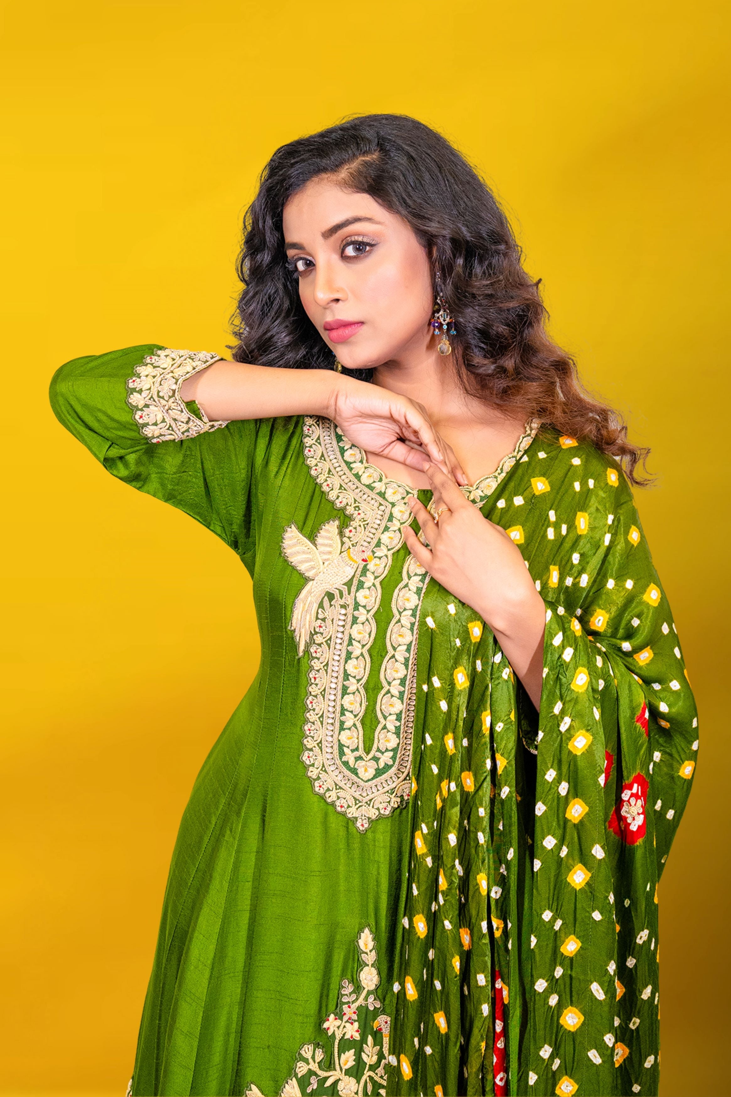 Green Embellished Chennai Silk Kurta Set