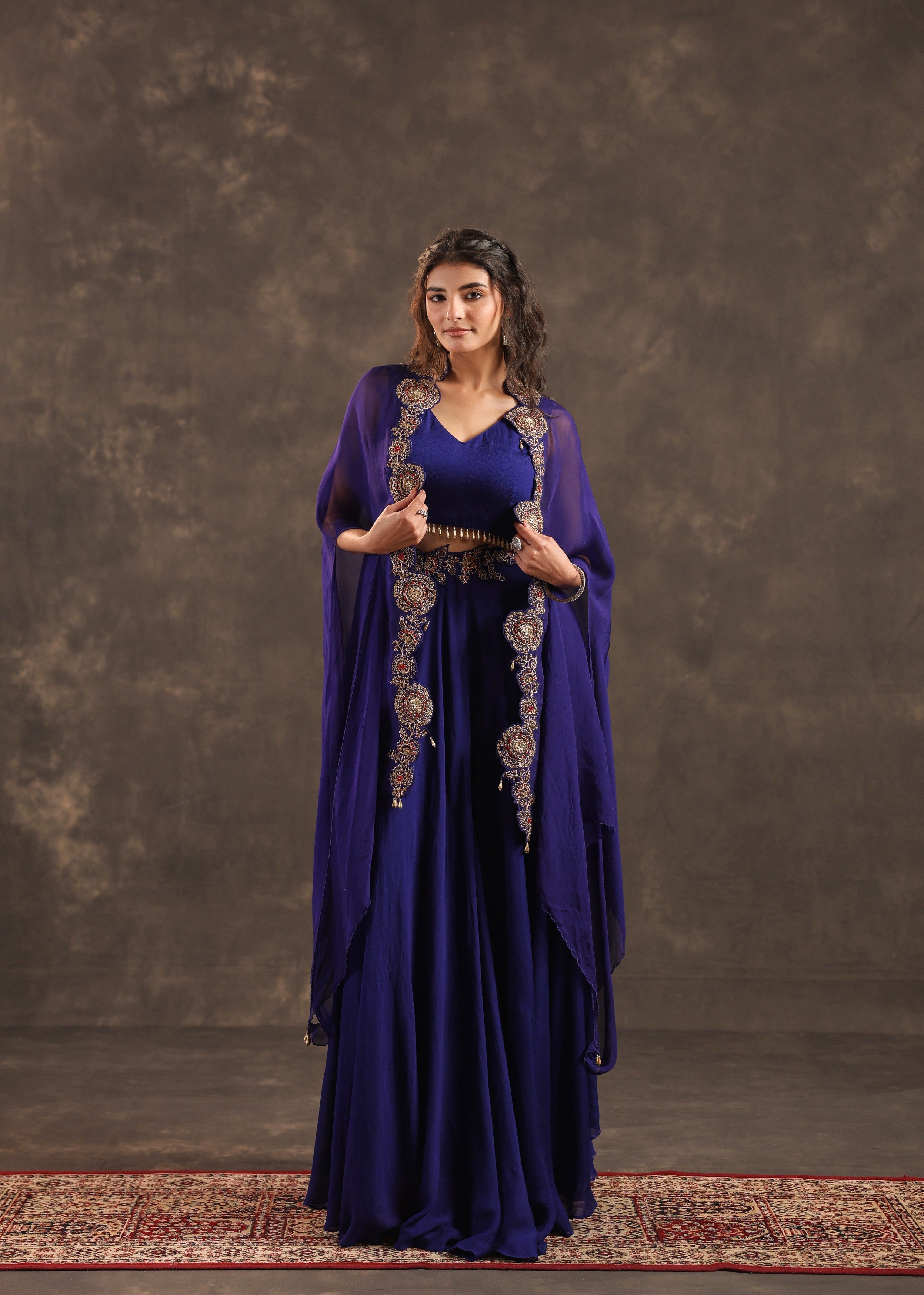 Royal Flare Embellished Crepe Silk Cape Set