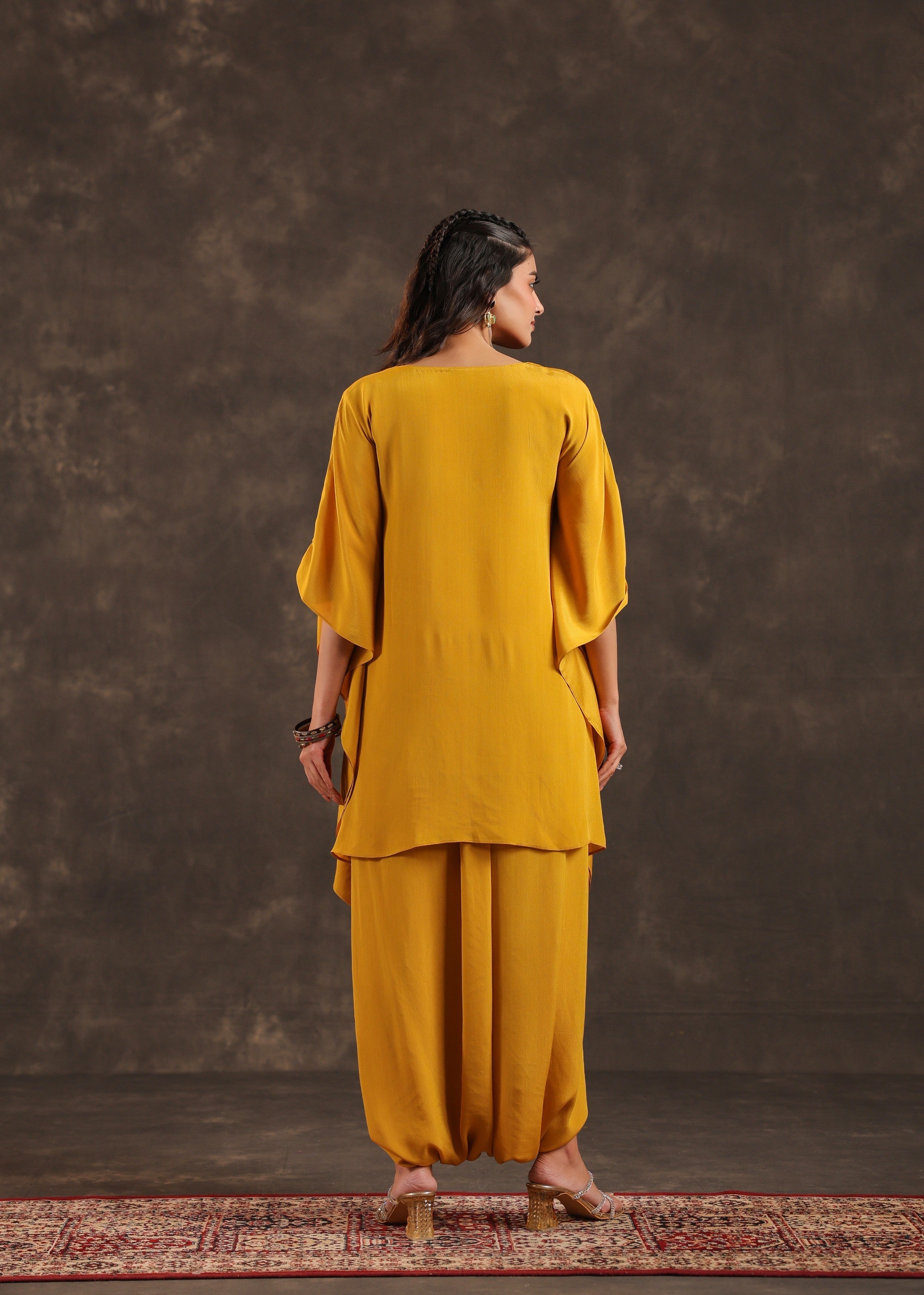 Mustard Glow Embellished Crepe Silk Dhoti Set