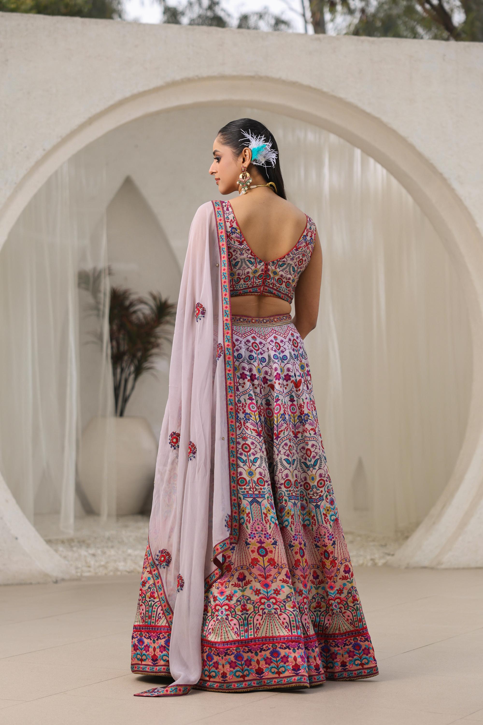 Misty Rose Traditional Printed Premium Silk Lehenga Set