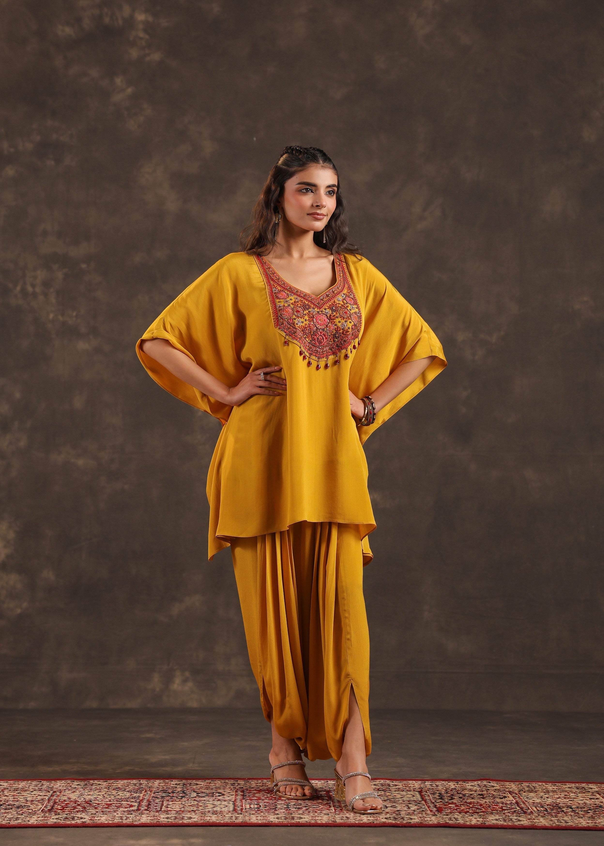 Mustard Glow Embellished Crepe Silk Dhoti Set