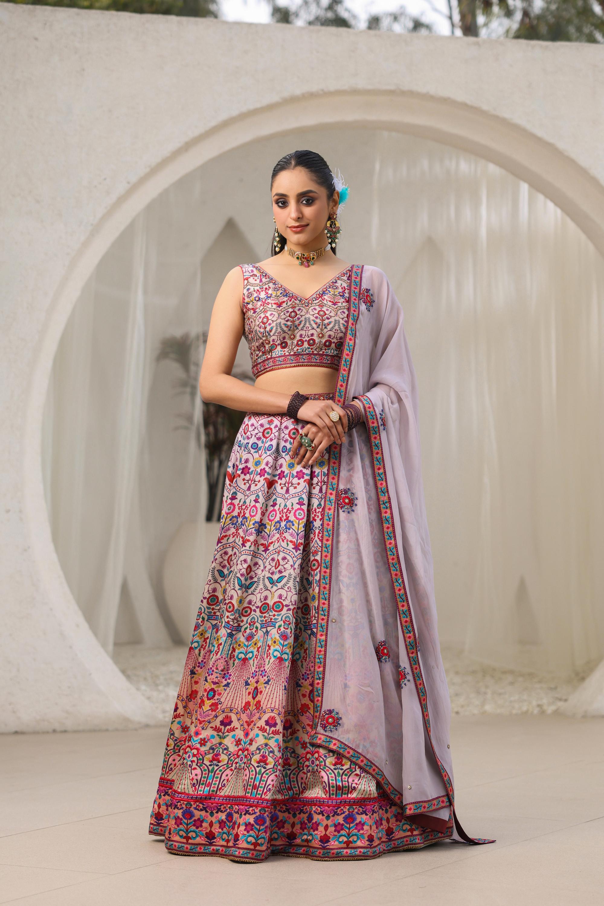 Misty Rose Traditional Printed Premium Silk Lehenga Set