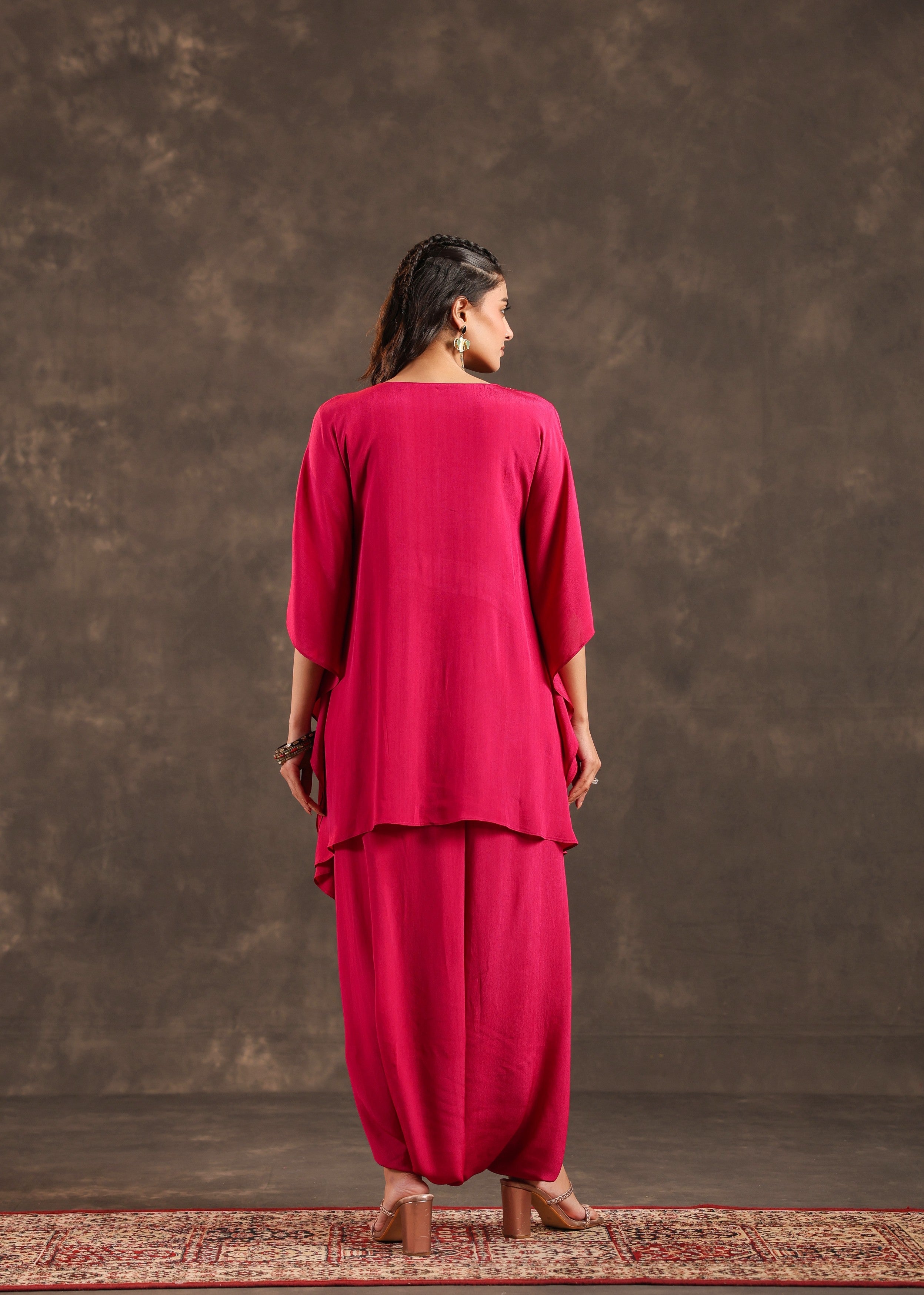 Crimson Glow Embellished Crepe Silk Dhoti Set