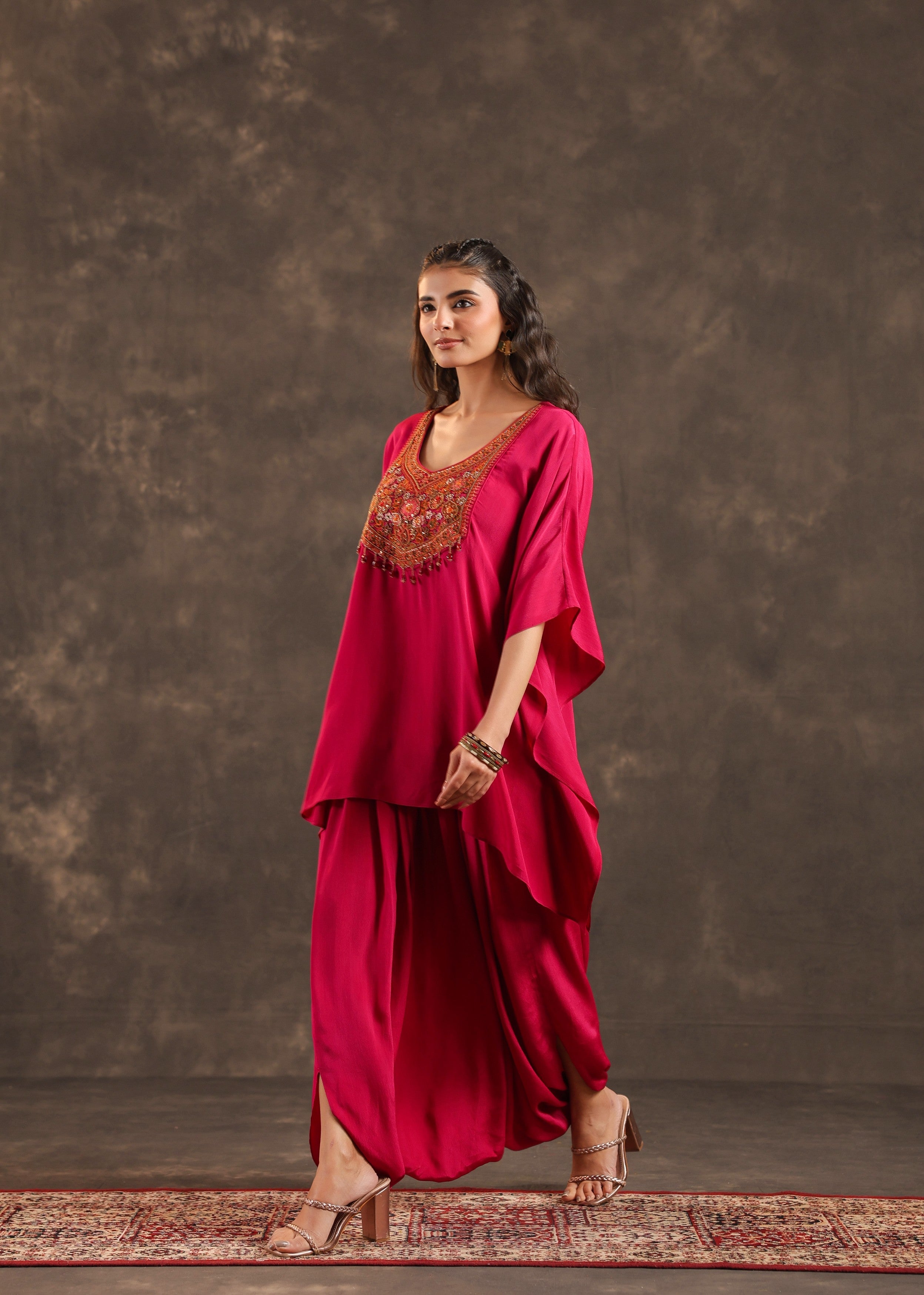 Crimson Glow Embellished Crepe Silk Dhoti Set