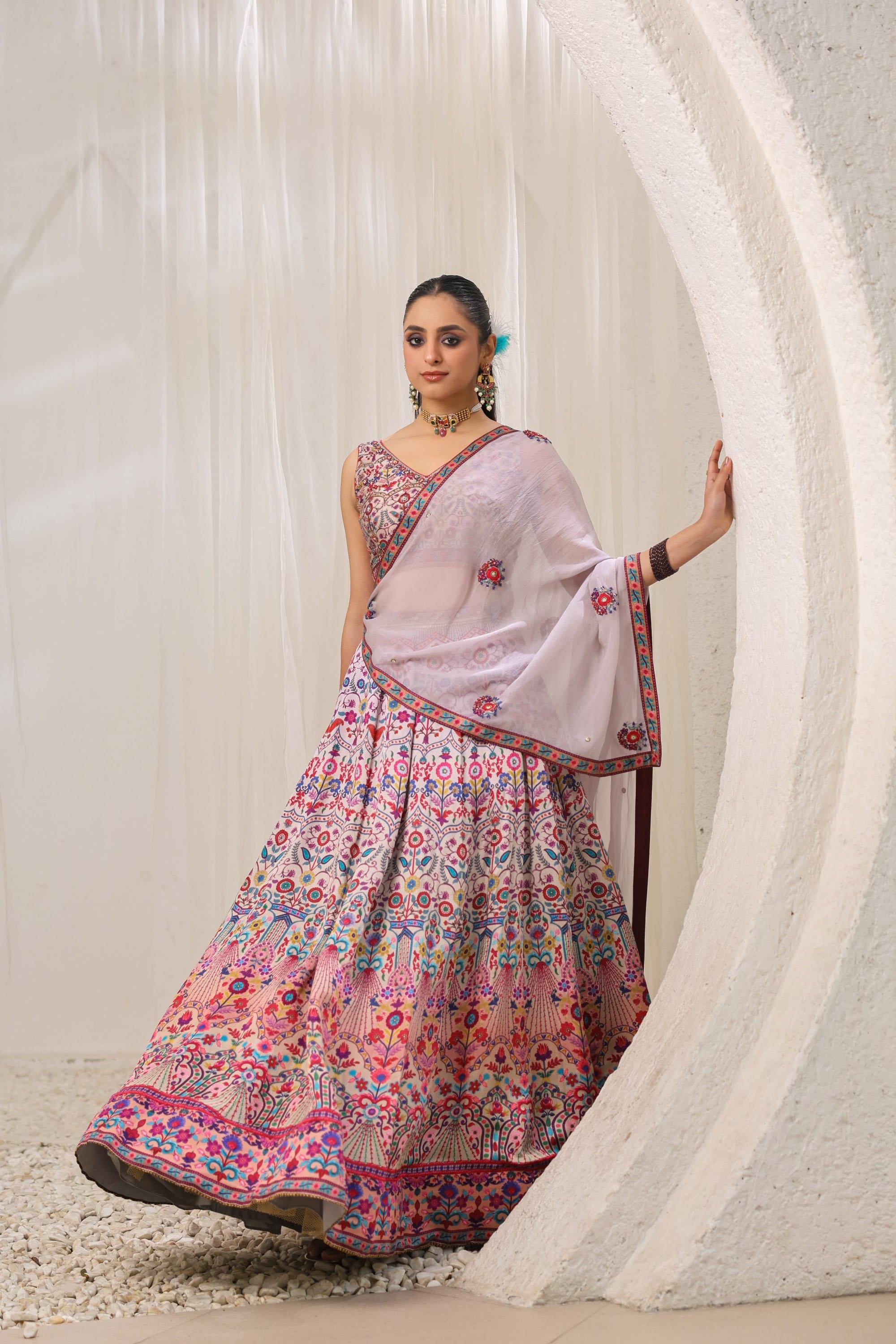 Misty Rose Traditional Printed Premium Silk Lehenga Set