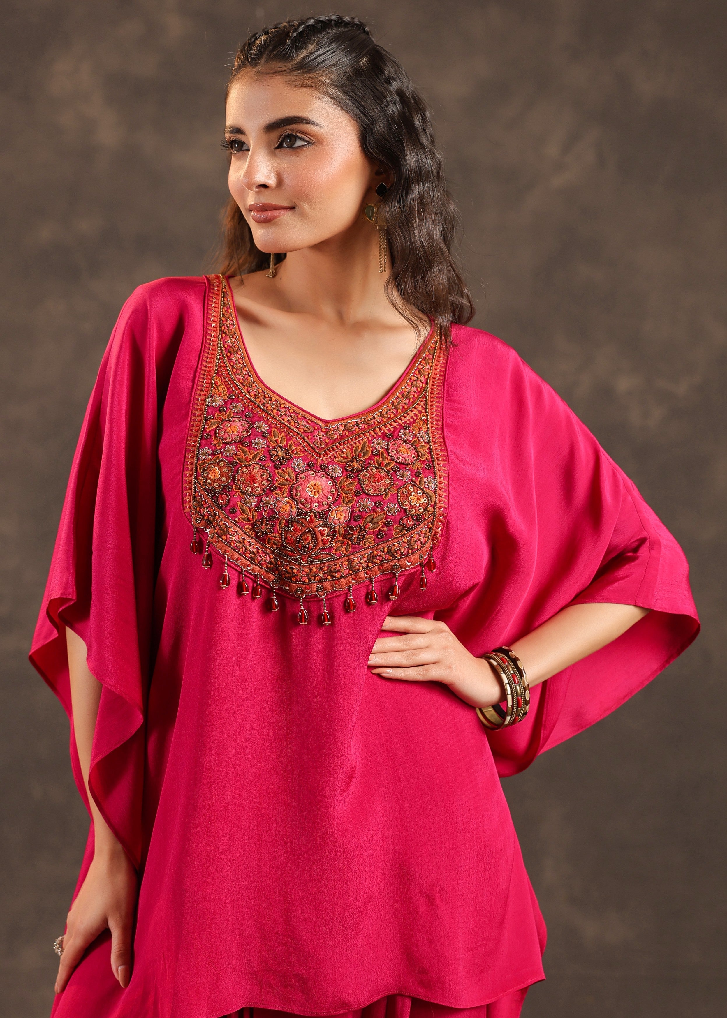 Crimson Glow Embellished Crepe Silk Dhoti Set