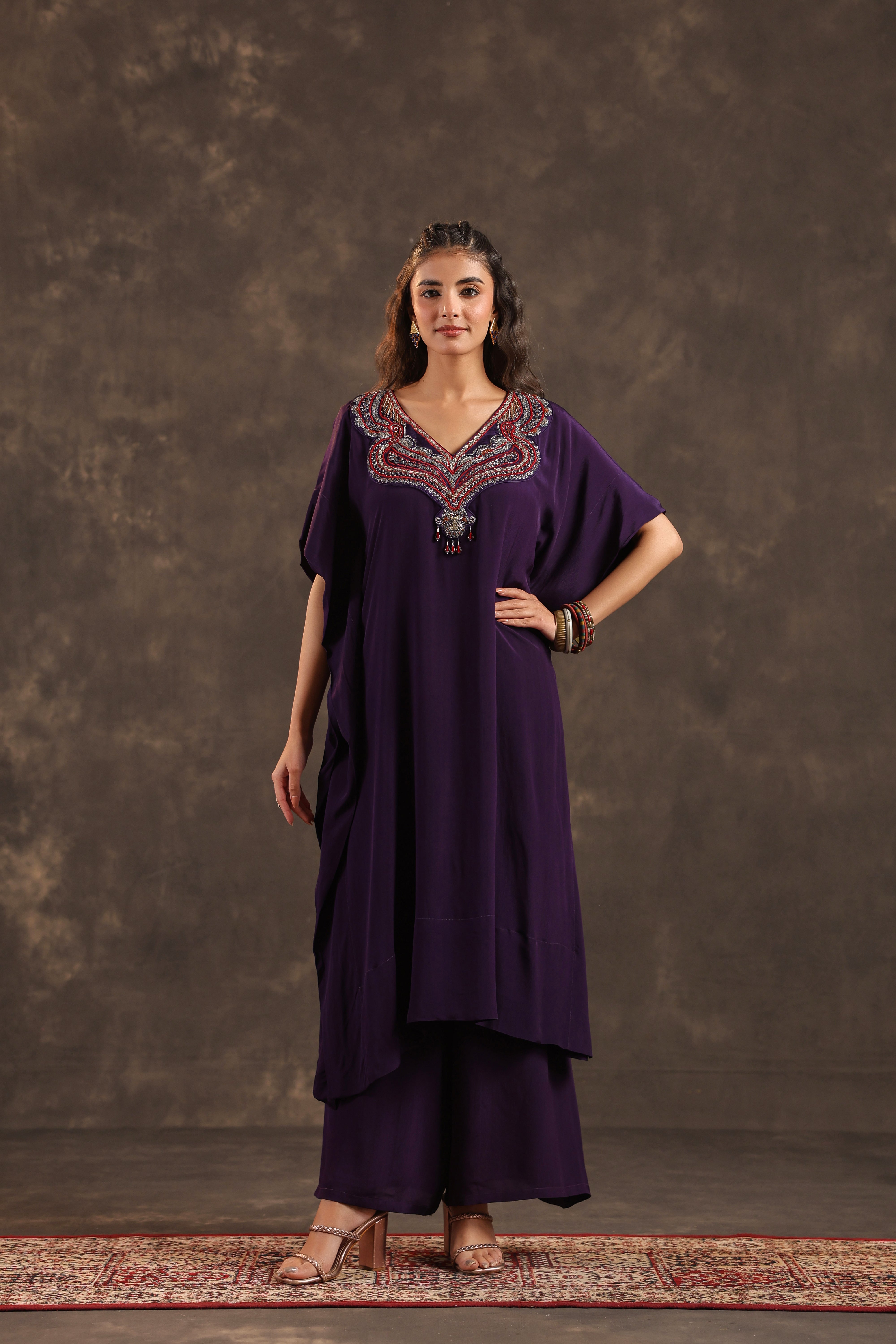 Amethyst Grace Embellished Crepe Silk Kurta Set