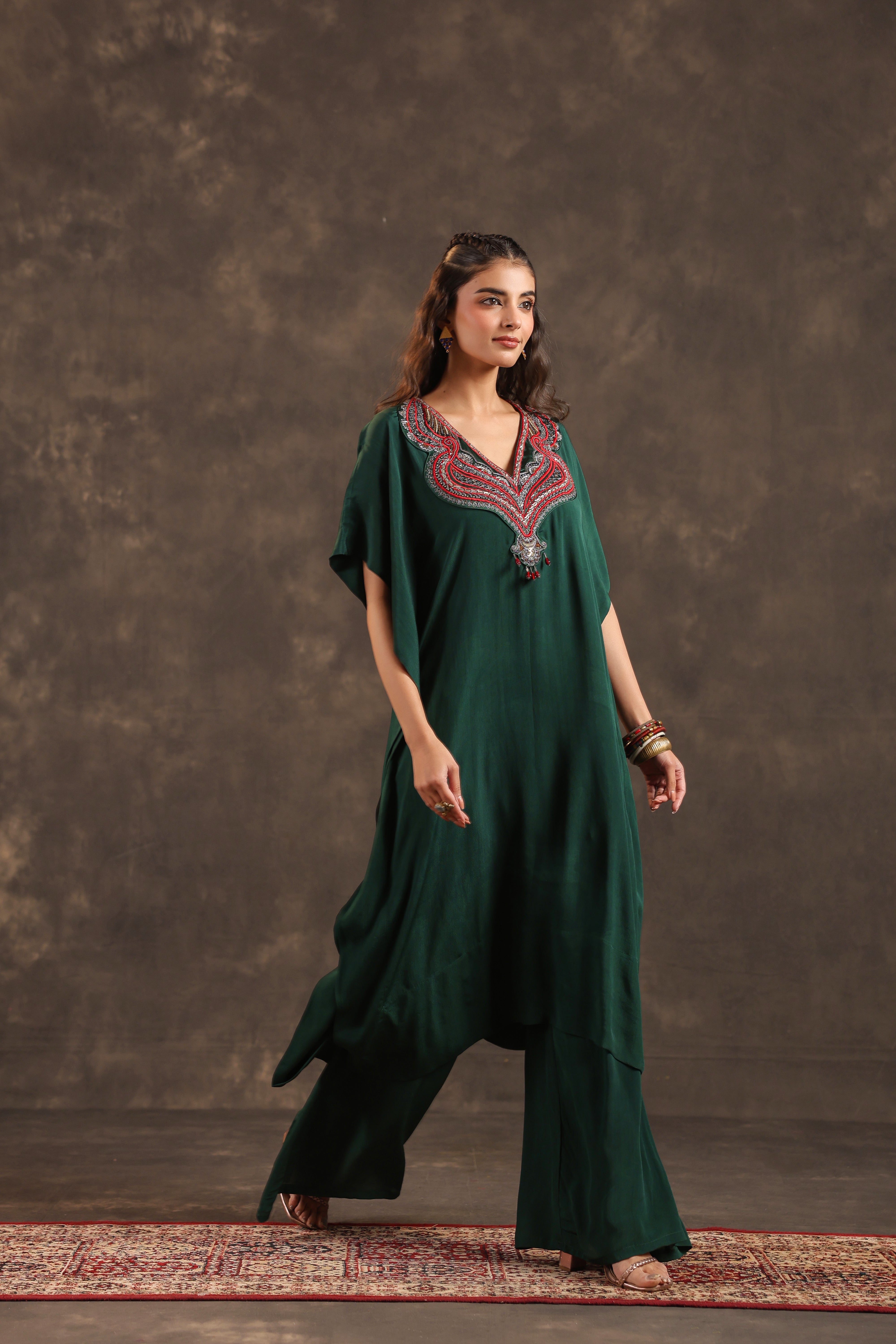 Emerald Grace Embellished Crepe Silk Kurta Set