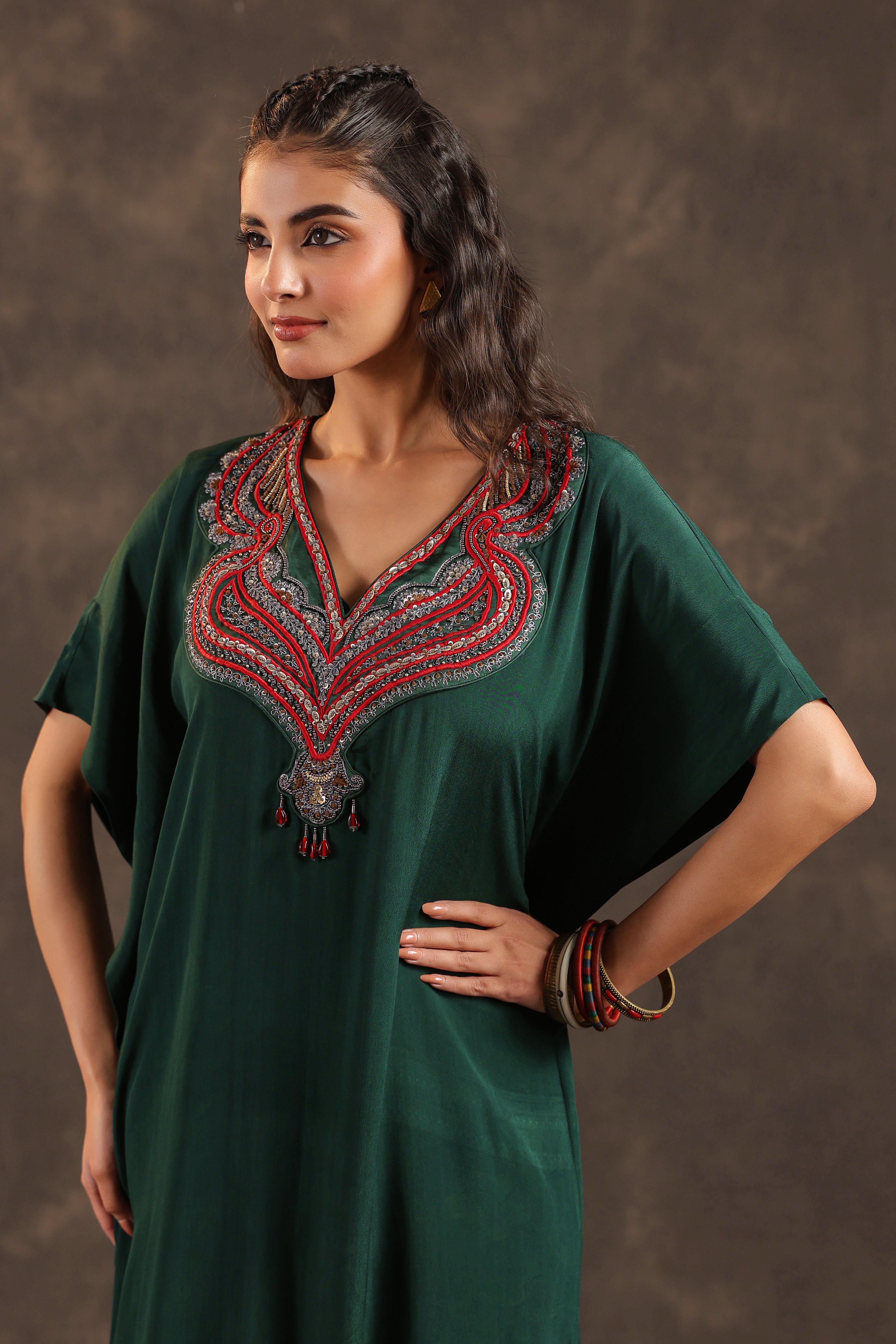 Emerald Grace Embellished Crepe Silk Kurta Set