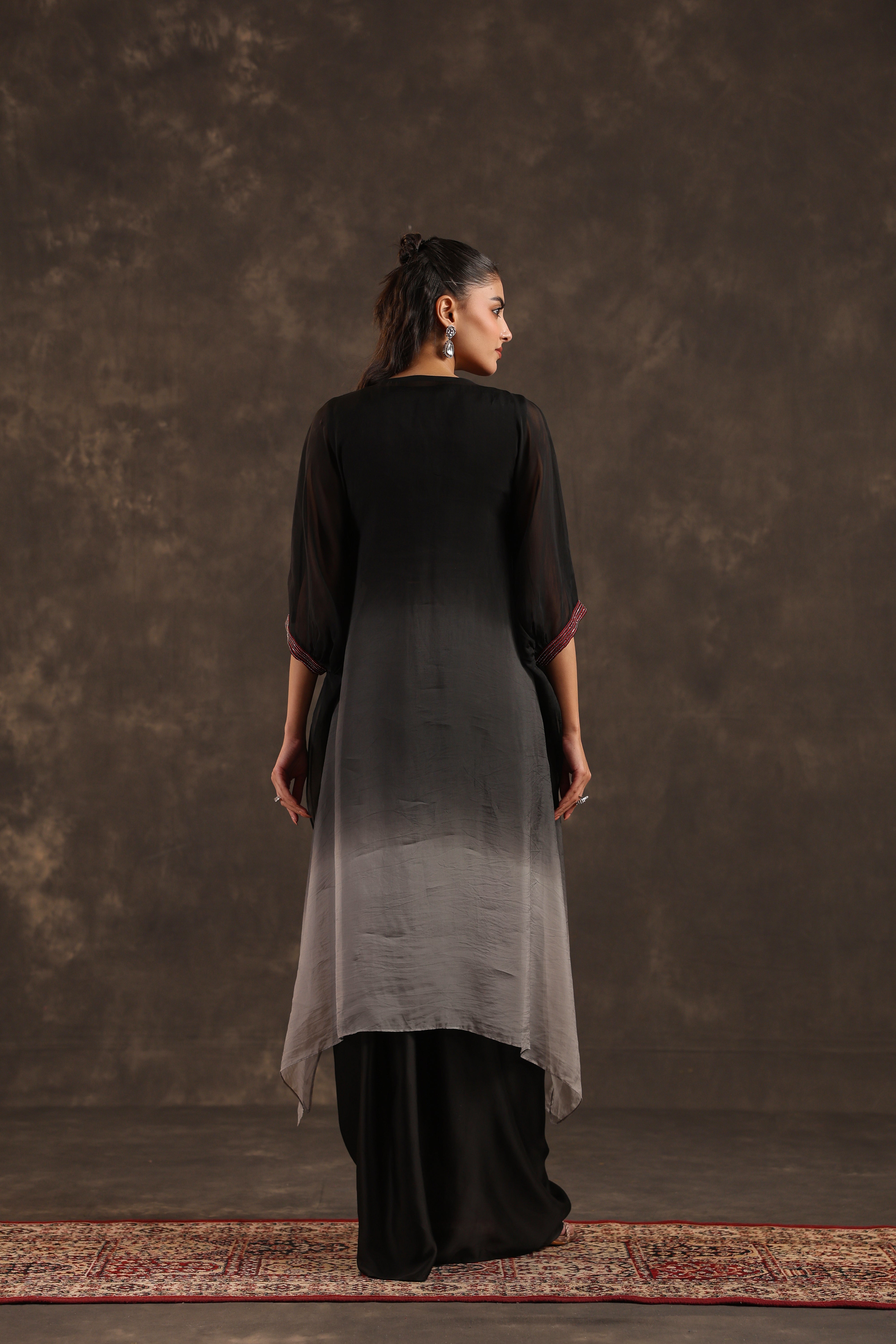 Midnight Bloom Embellished Organza Silk Skirt Set