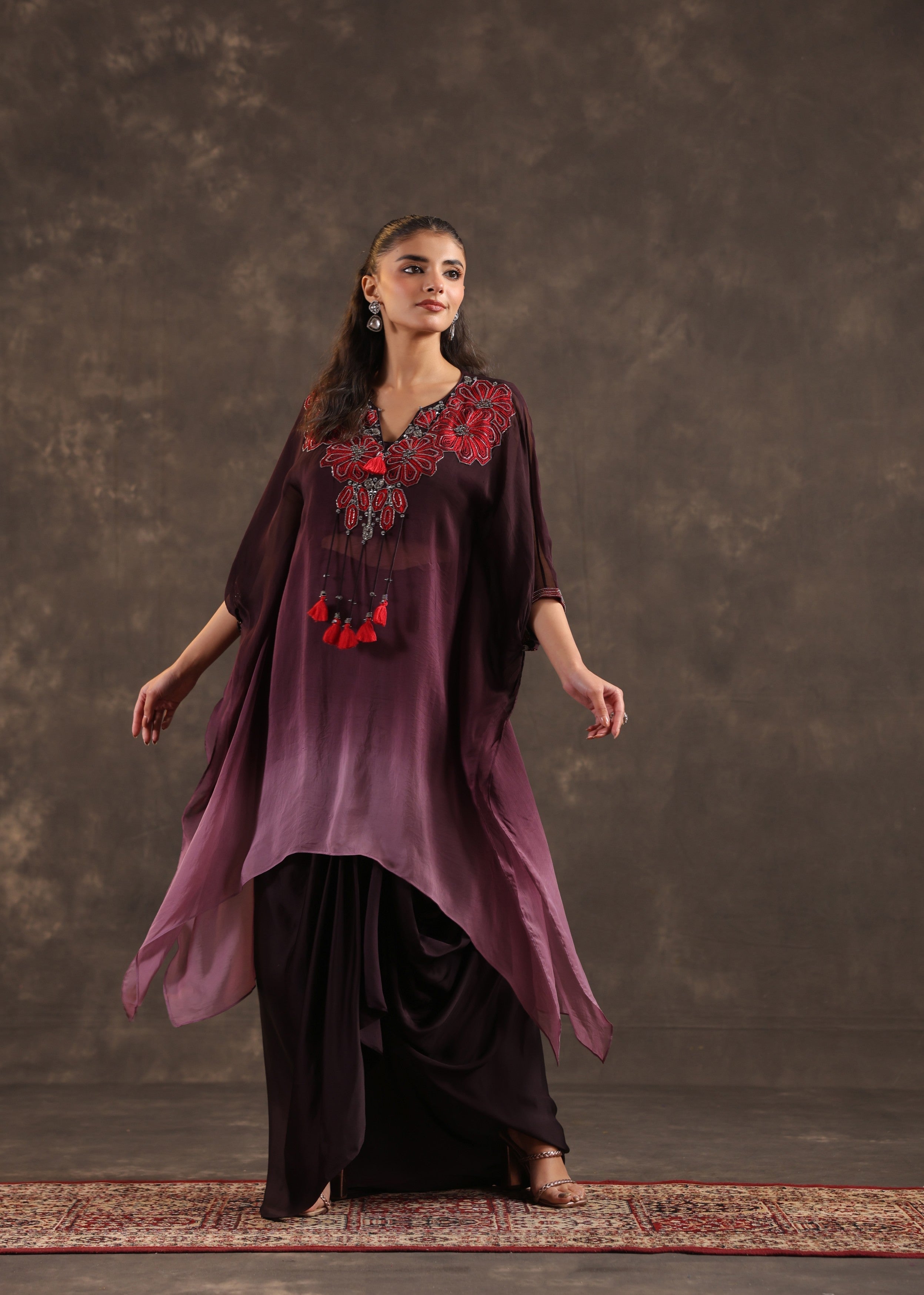 Dusk Bloom Embellished Organza Silk Skirt Set