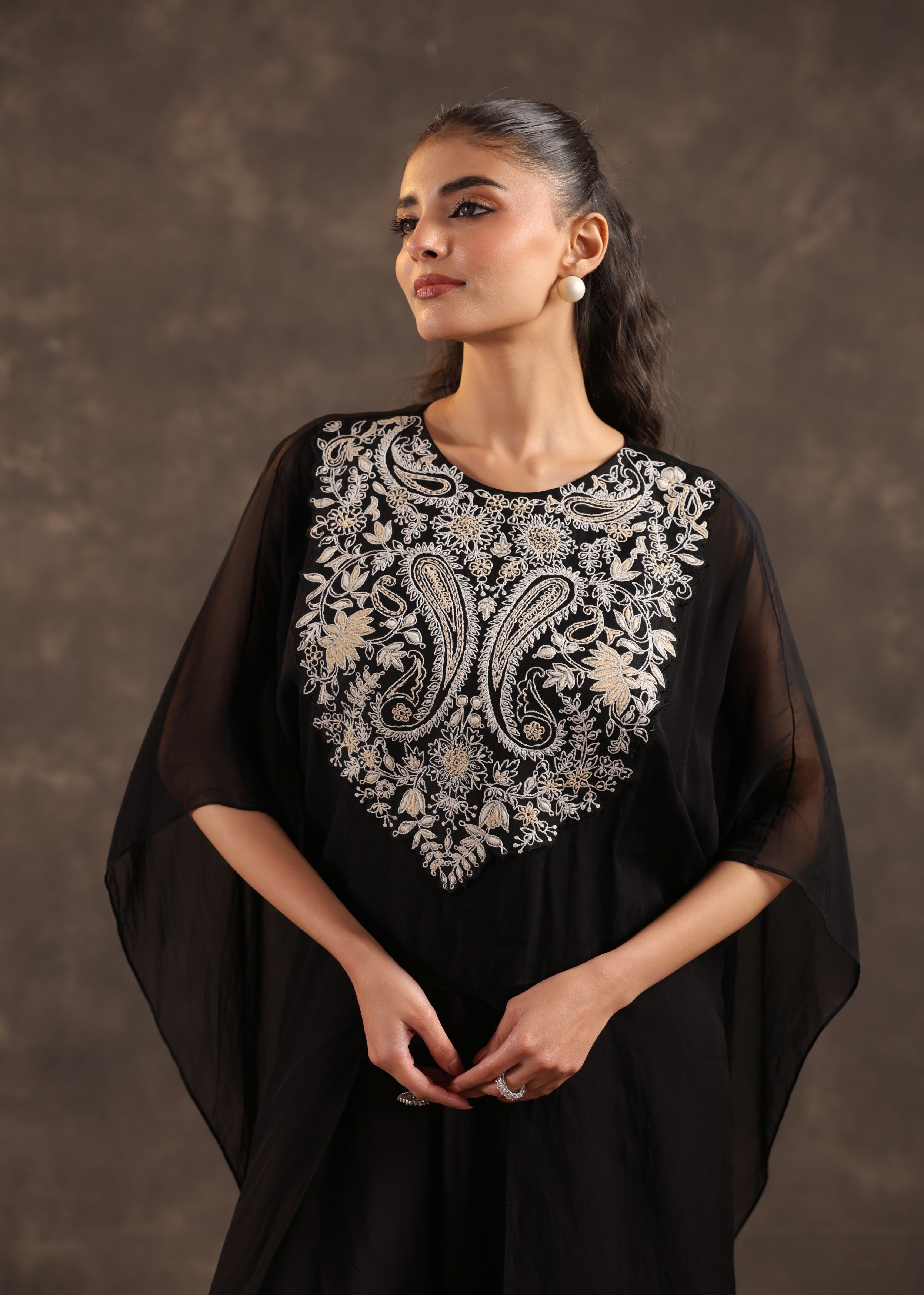 Black Cape Embellished Organza Silk Kurta Set