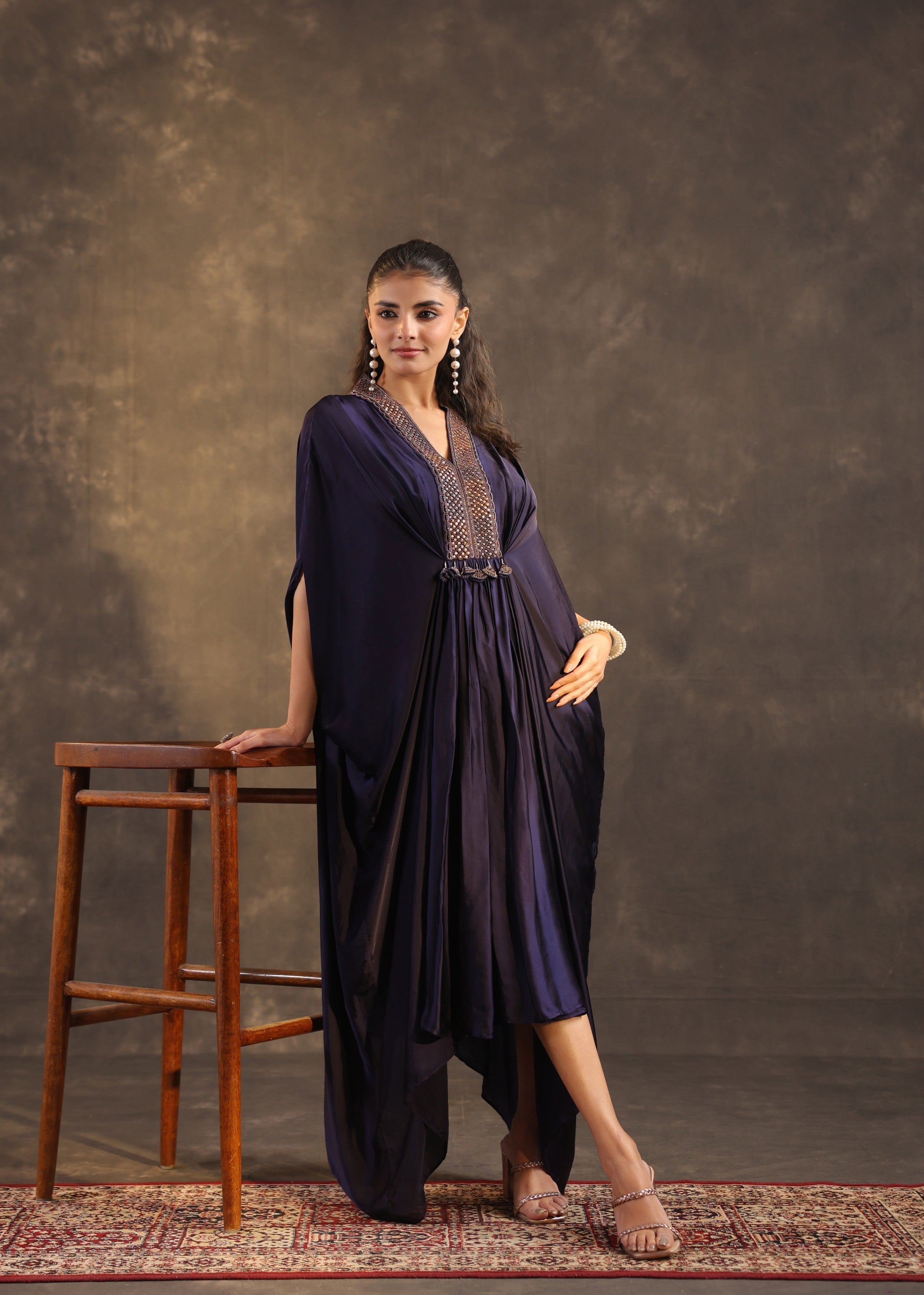 Midnight Regal Embellished Satin Silk Dress