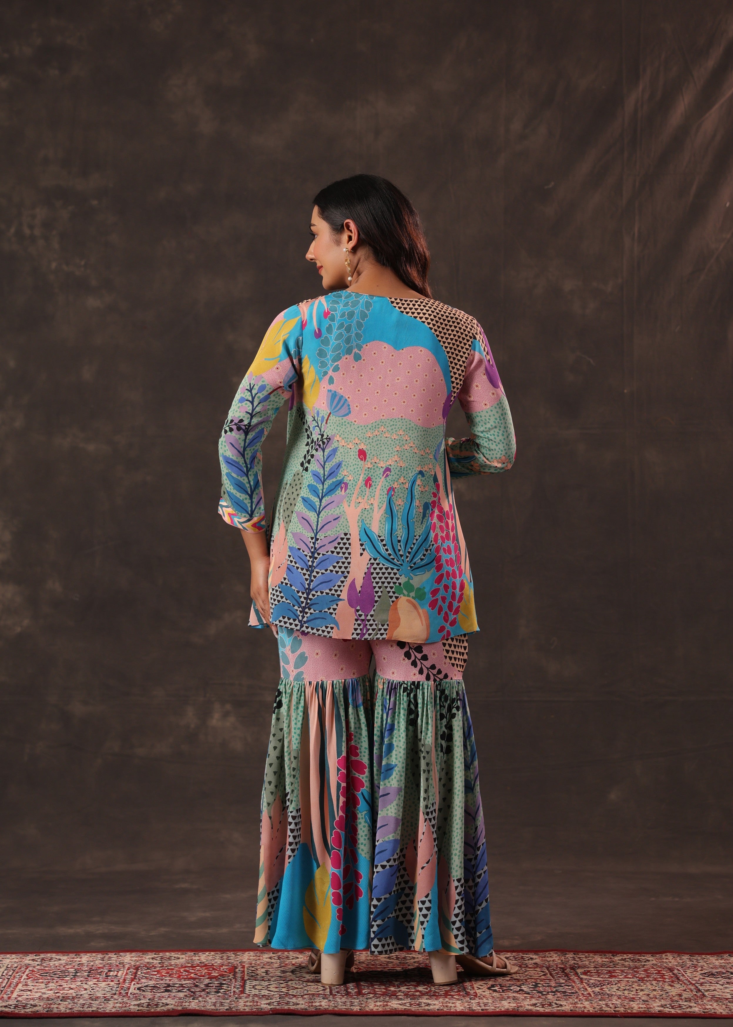 Candy Pastel Printed Crepe Silk Sharara Set