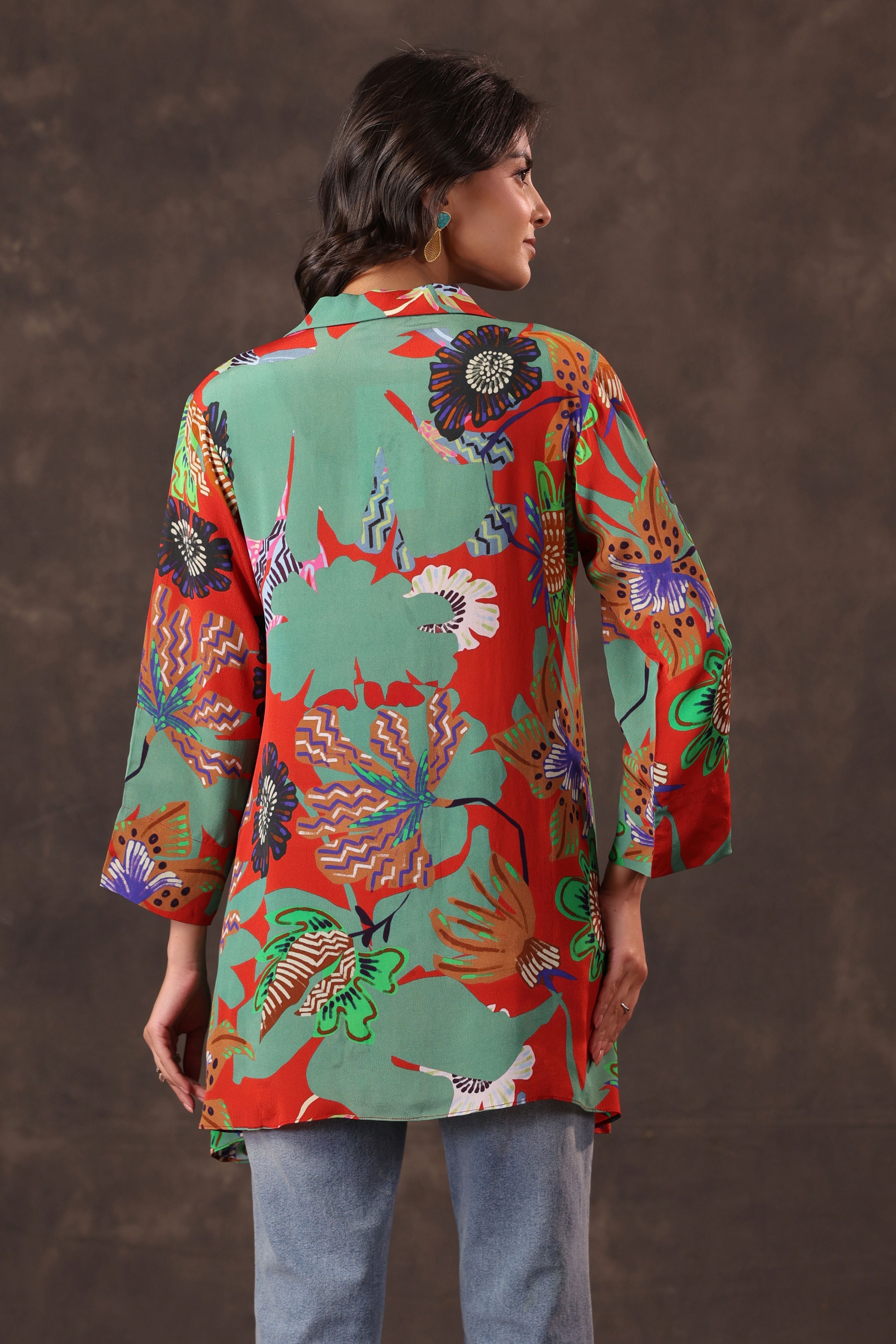 Sage Scarlet Printed Crepe Silk Top