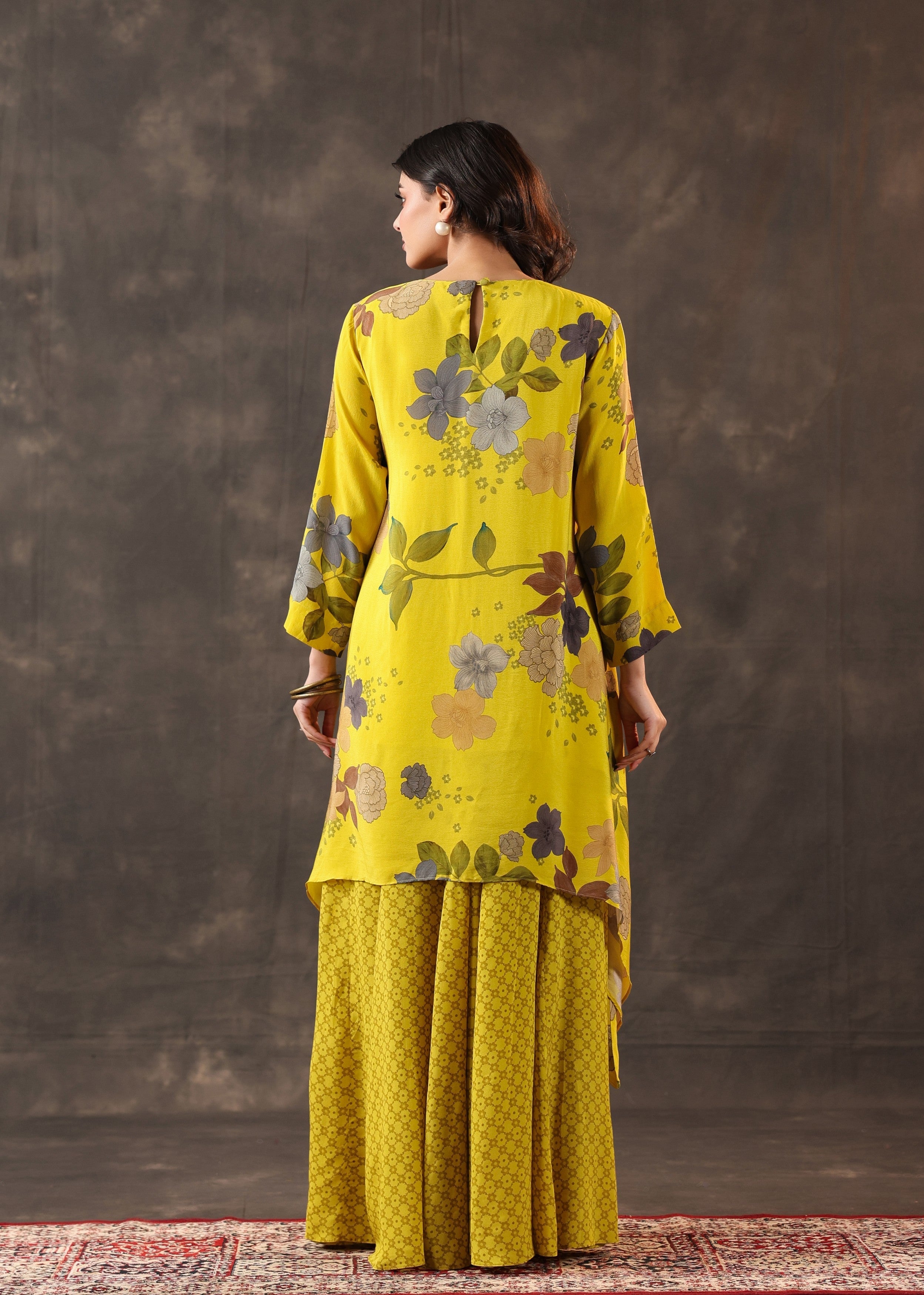 Yellow Bloom Printed Crepe Silk Palazzo Set