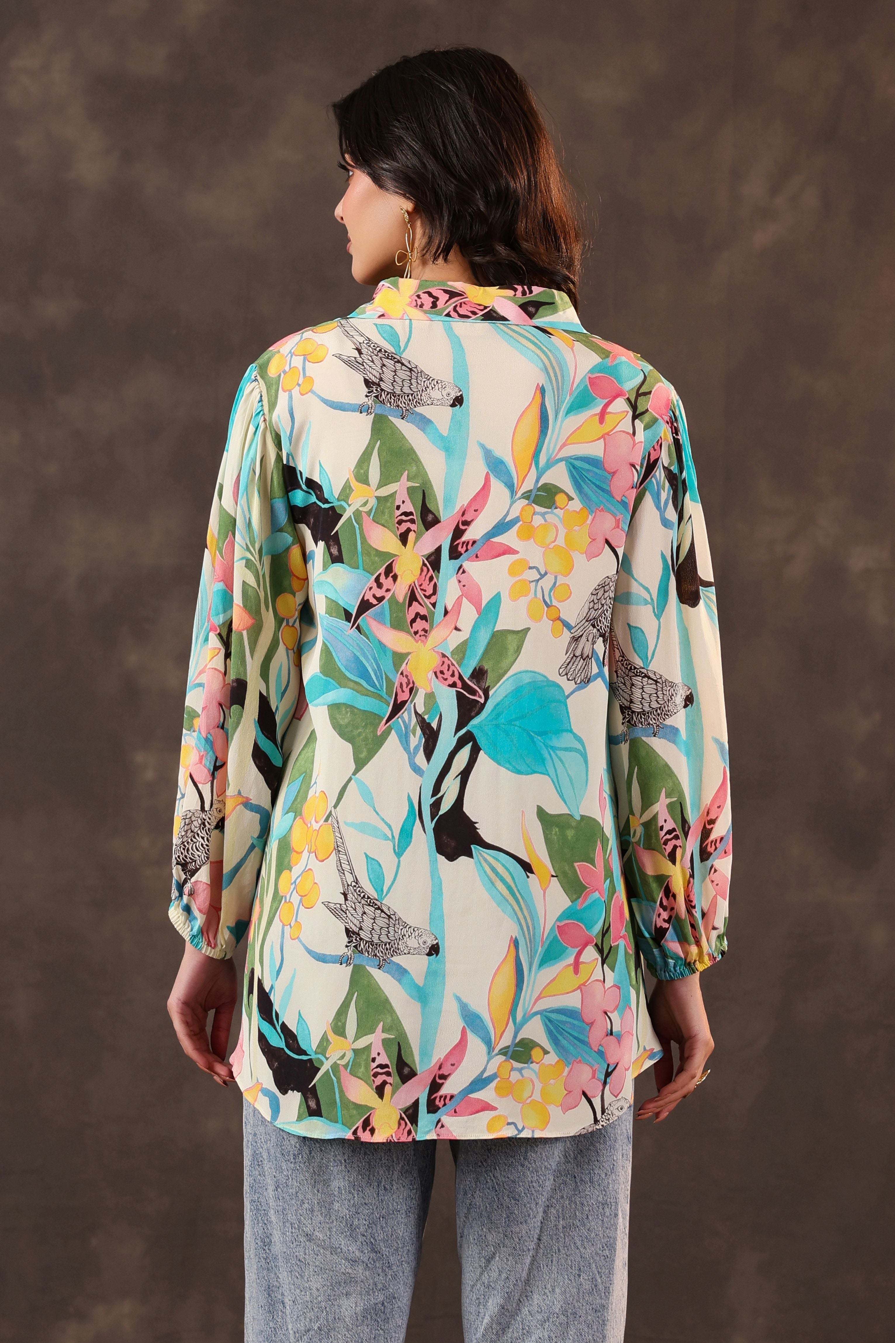 Azure Paradise Printed Crepe Silk Top