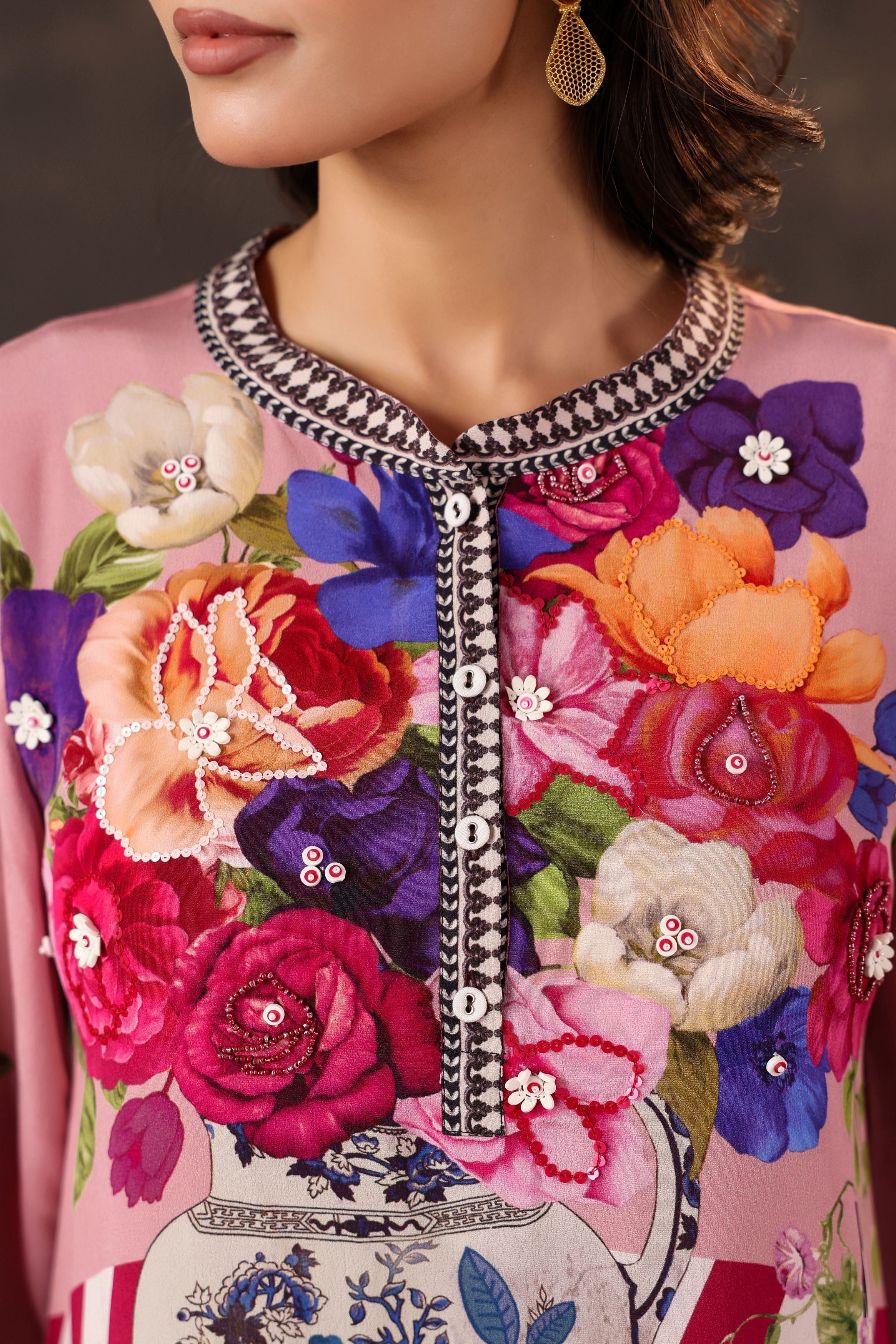 Rosy Still-Life Printed Crepe Silk Top