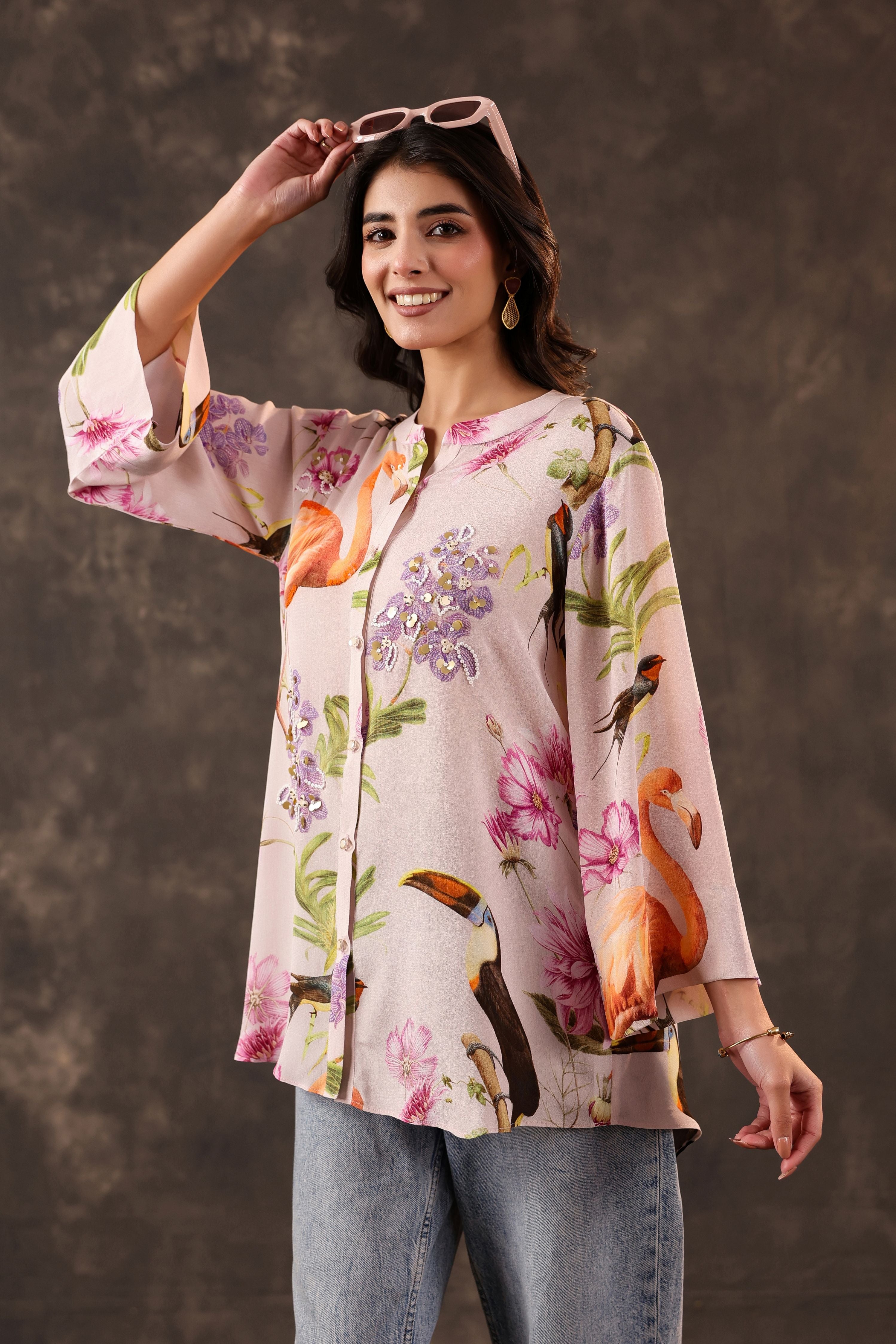 Dusty Pink Printed Crepe Silk Top
