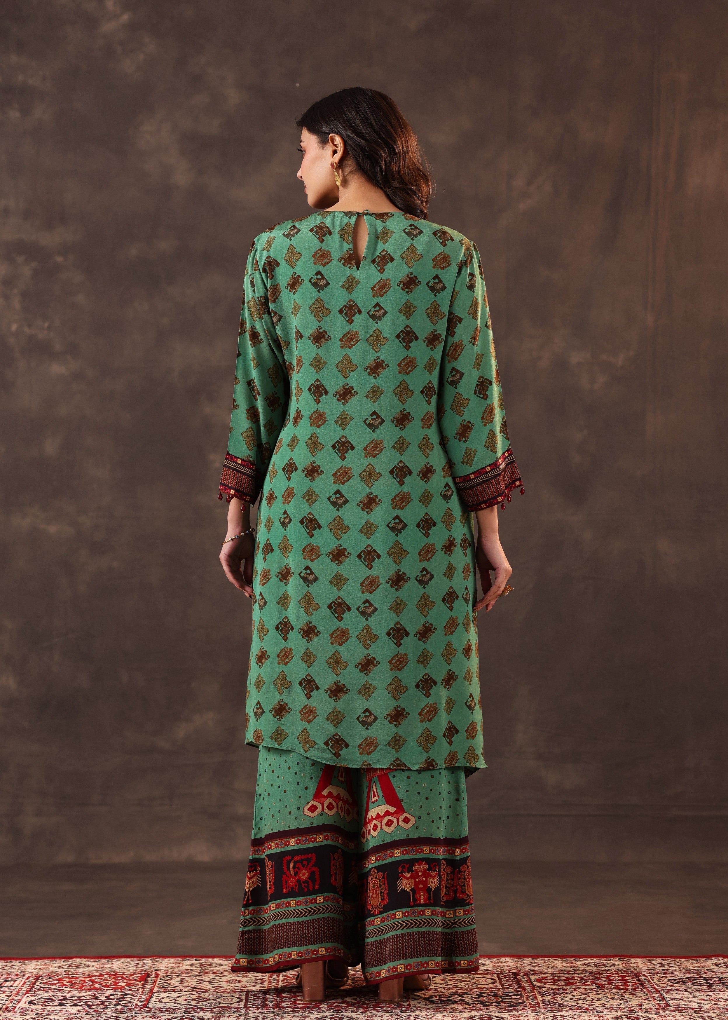 Jade Ethnic Printed Crepe Silk Palazzo Set