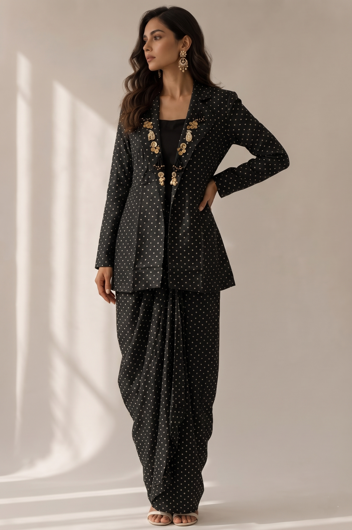 Classic Black Embellished Crepe Silk Skirt Set