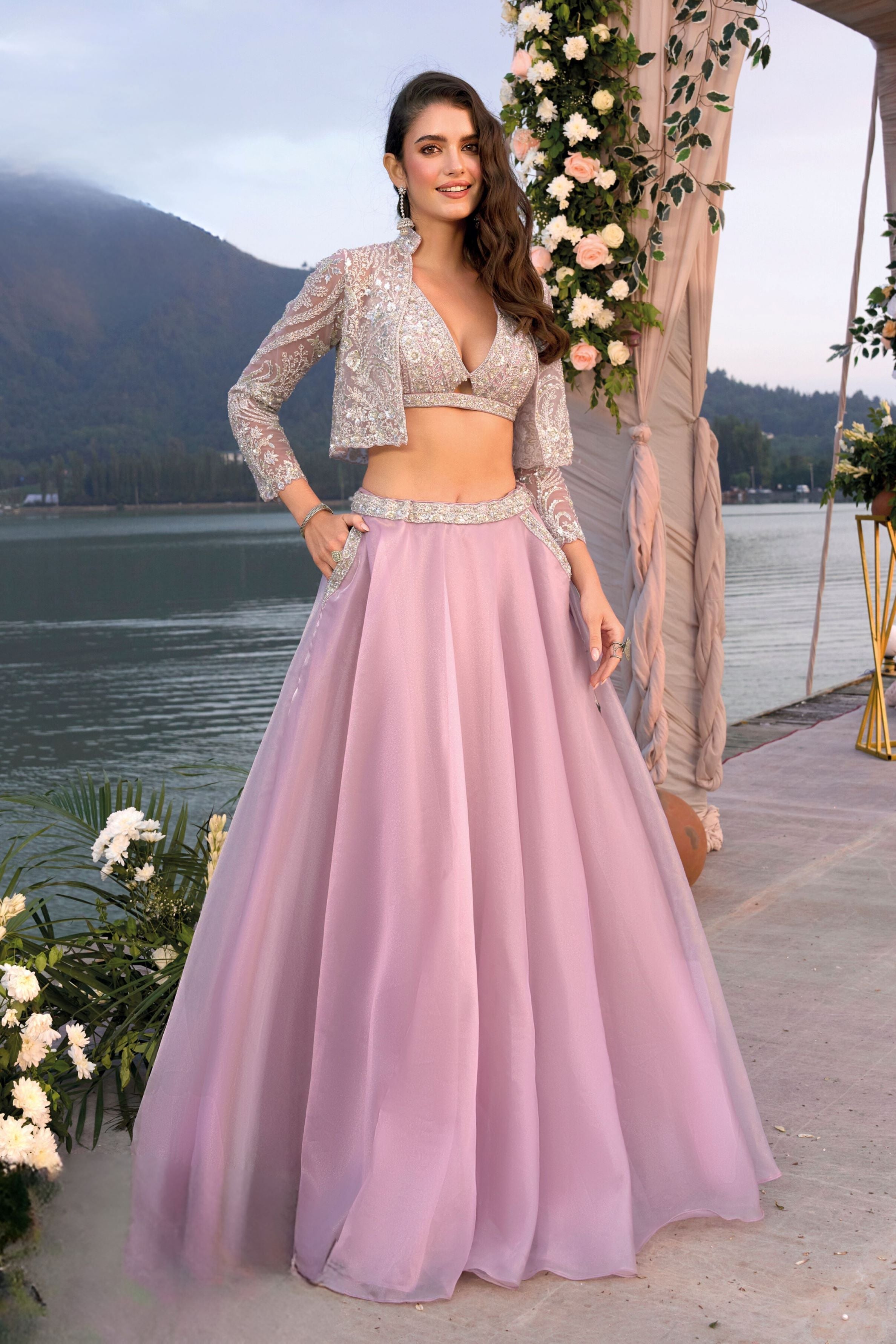 Soft Pink Tissue Silk Lehenga Set