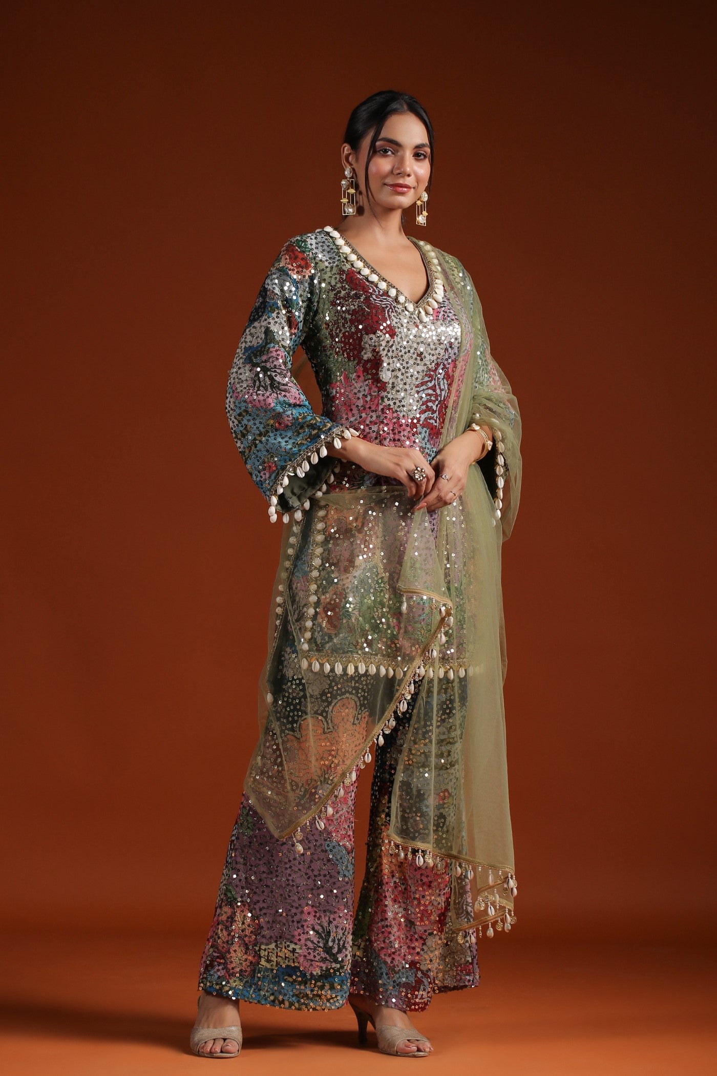 Pastel Green Embellished Palazzo Set