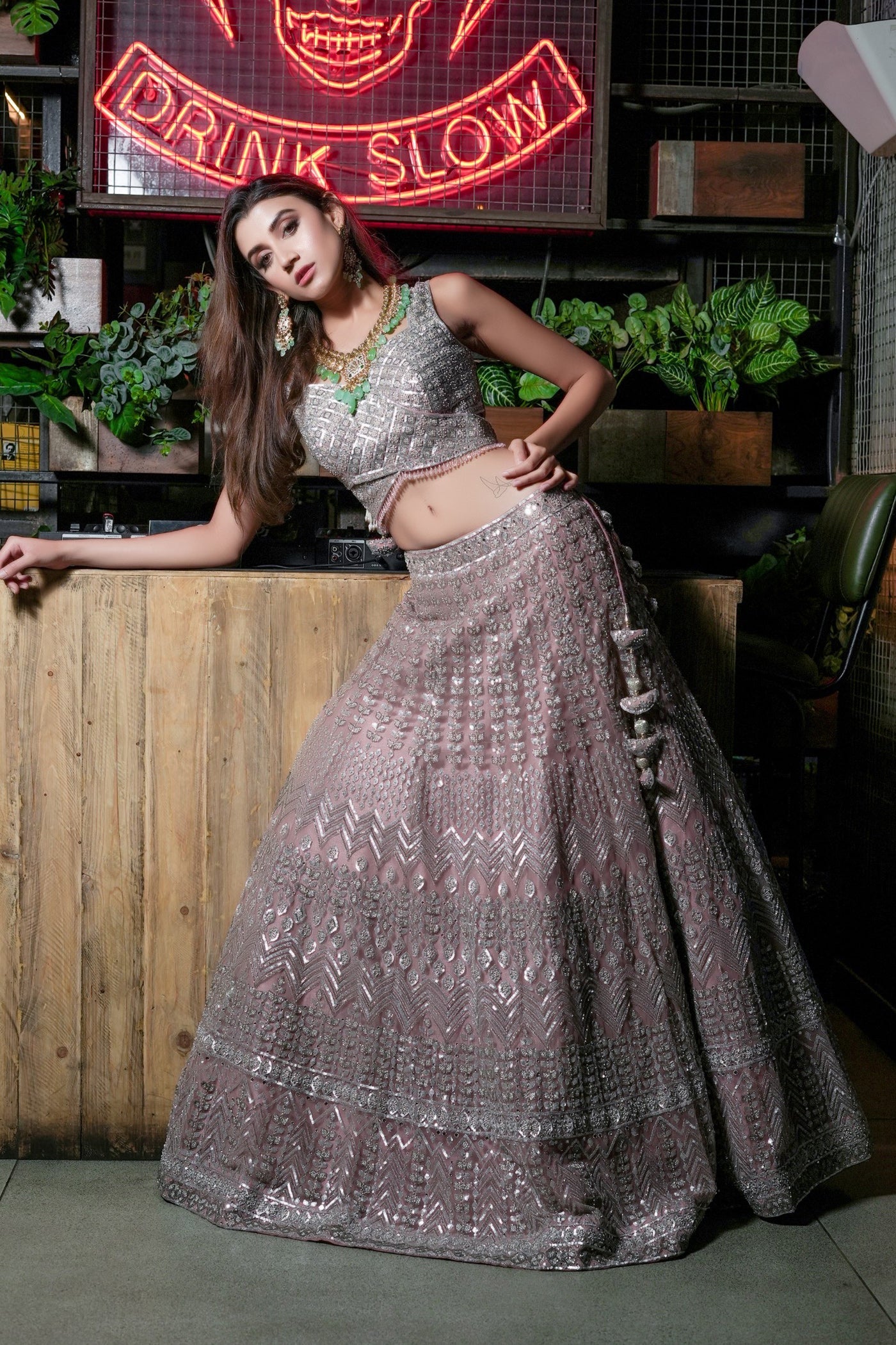 Peach Embroidered Lehenga Set