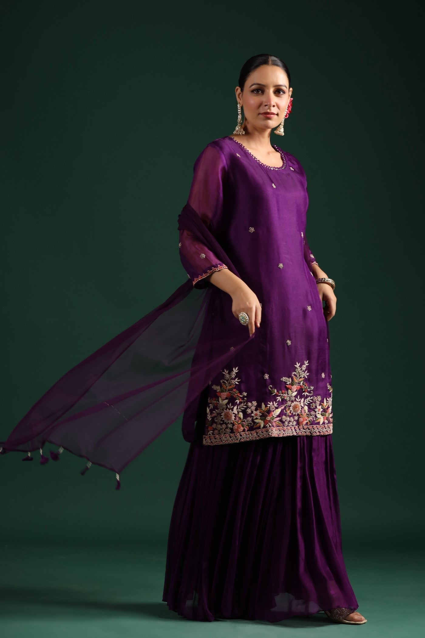 Wine Embellished Sharara Set