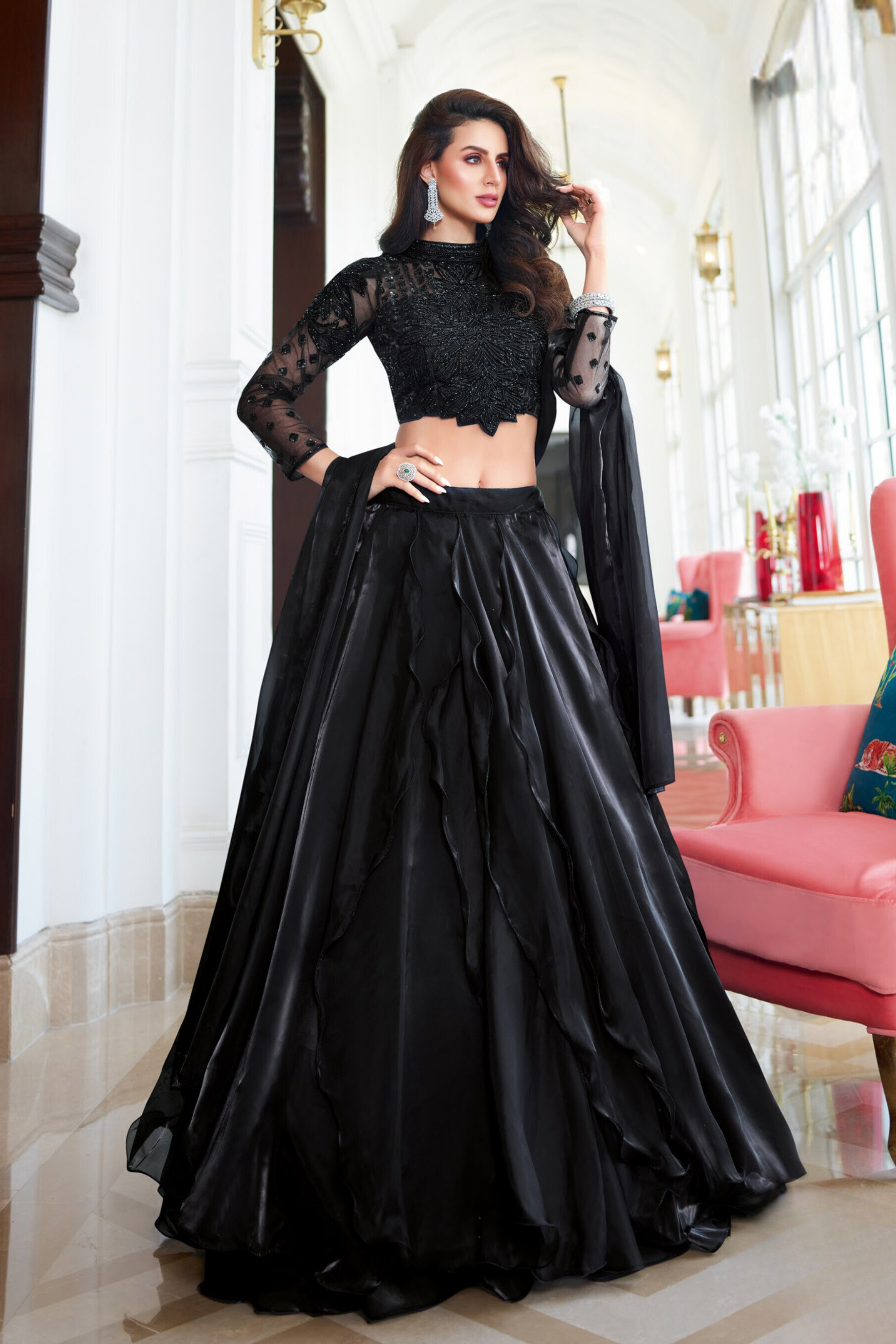 Black Embellished Premium Silk Lehenga Set