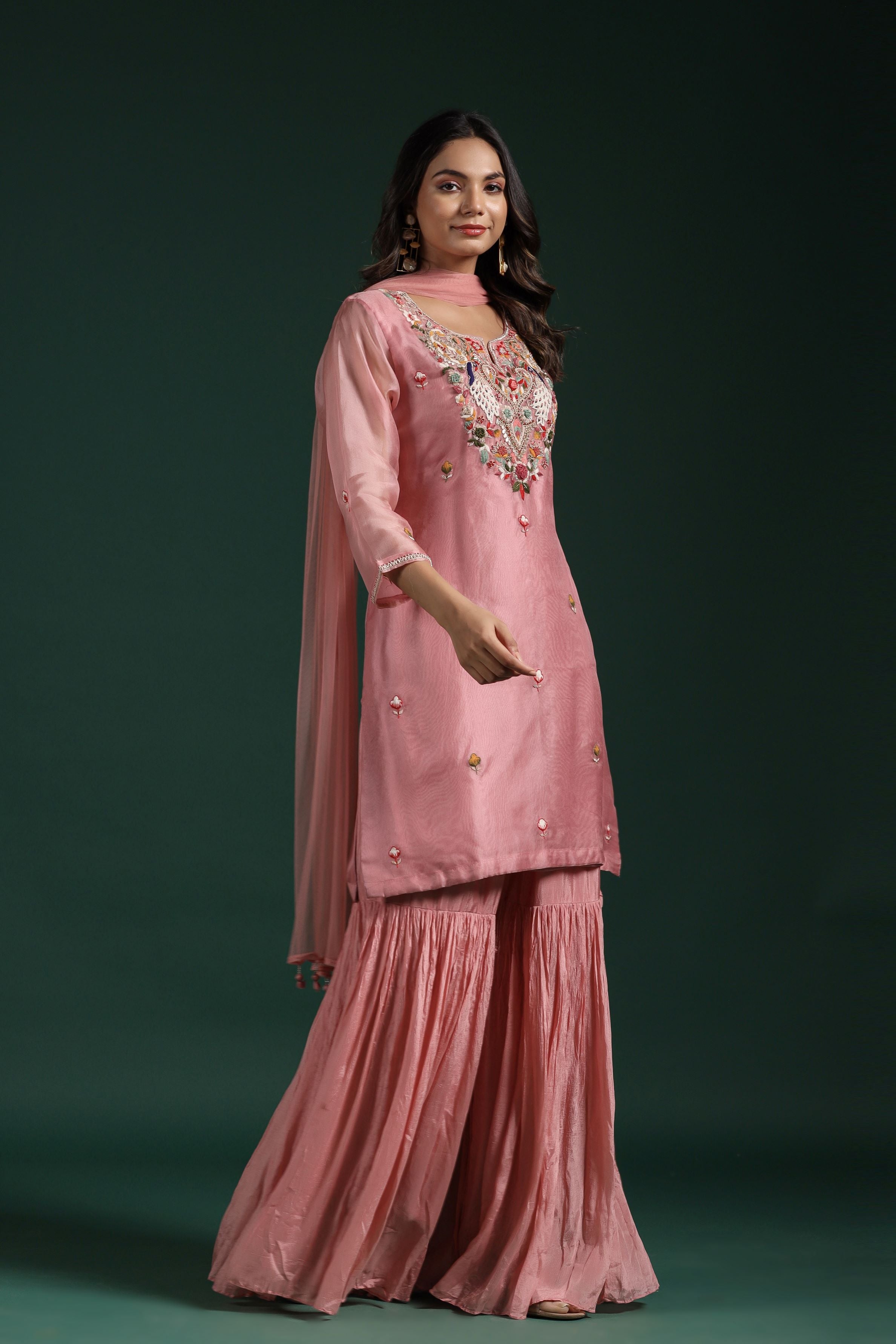 Pale Pink Embellished Premium Organza Silk Sharara Set