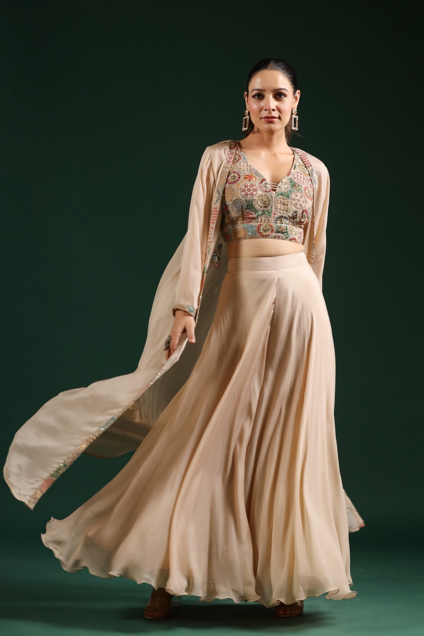 Champagne Embroidered Cape Set