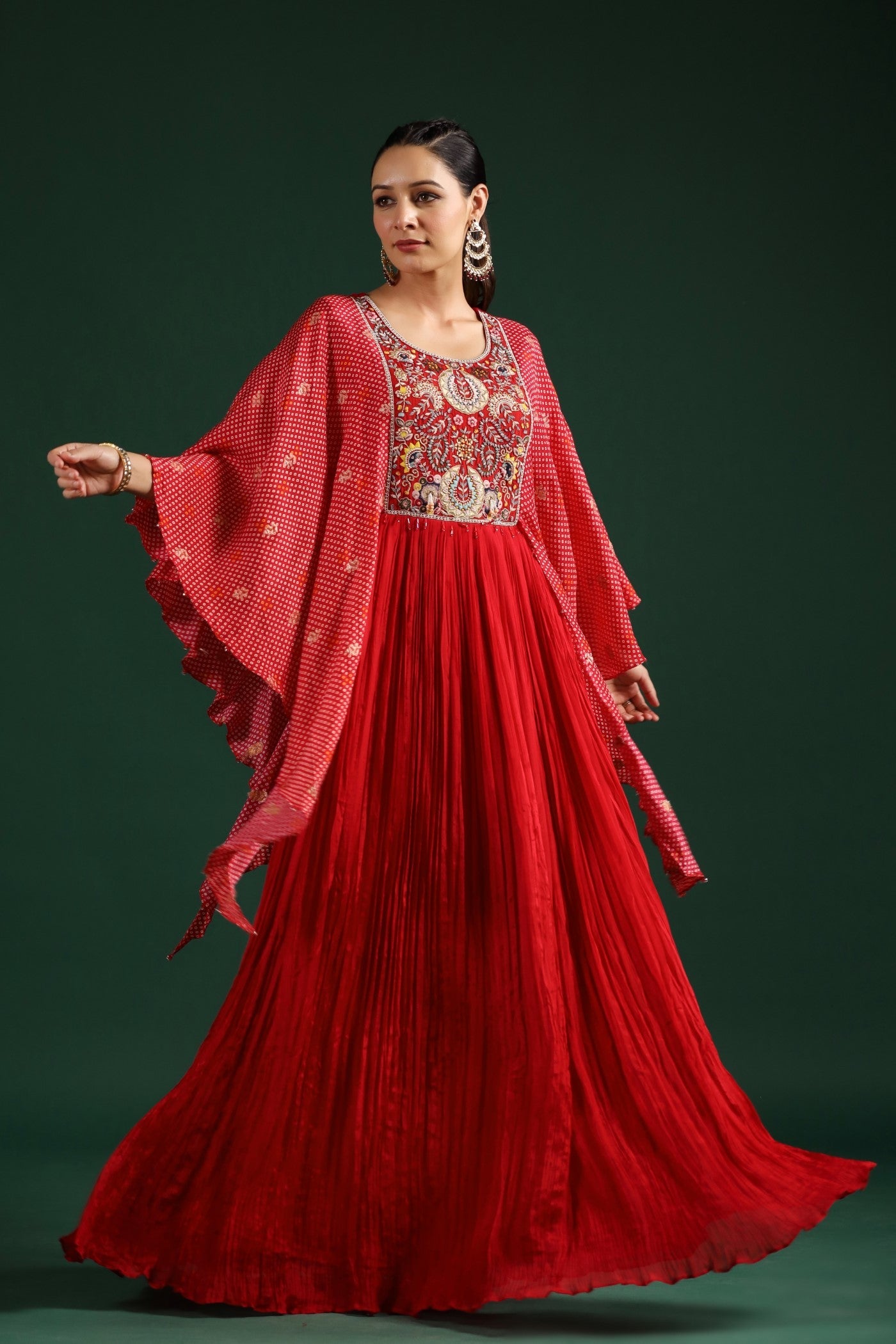 Red Bandhani Printed Gown