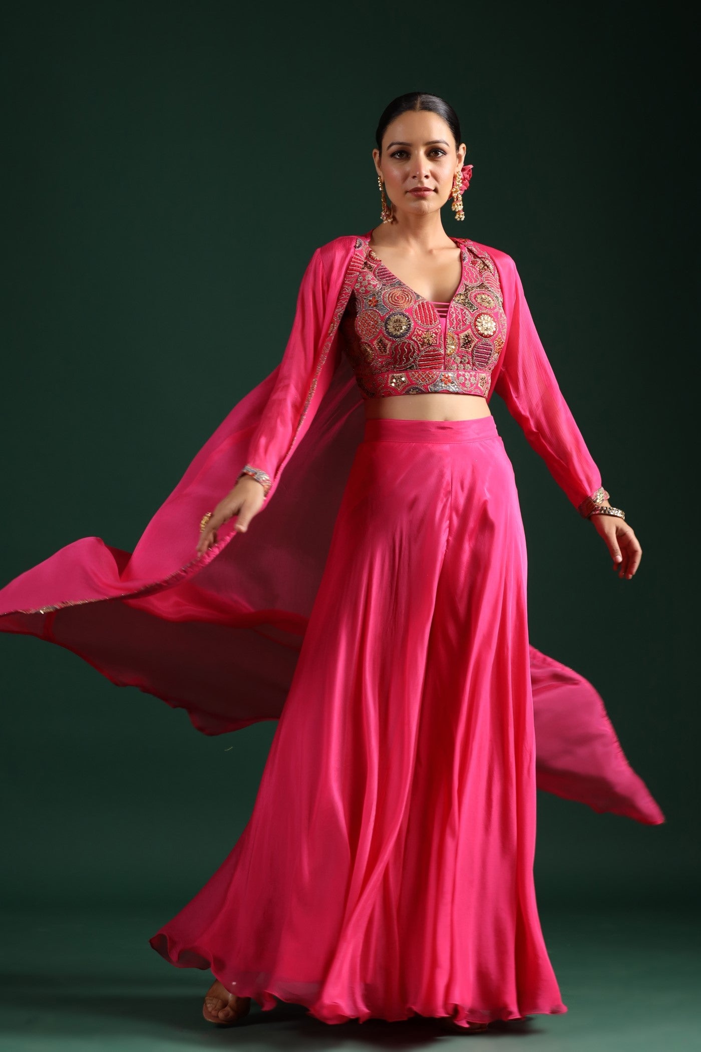 Brink Pink Embroidered Cape Set