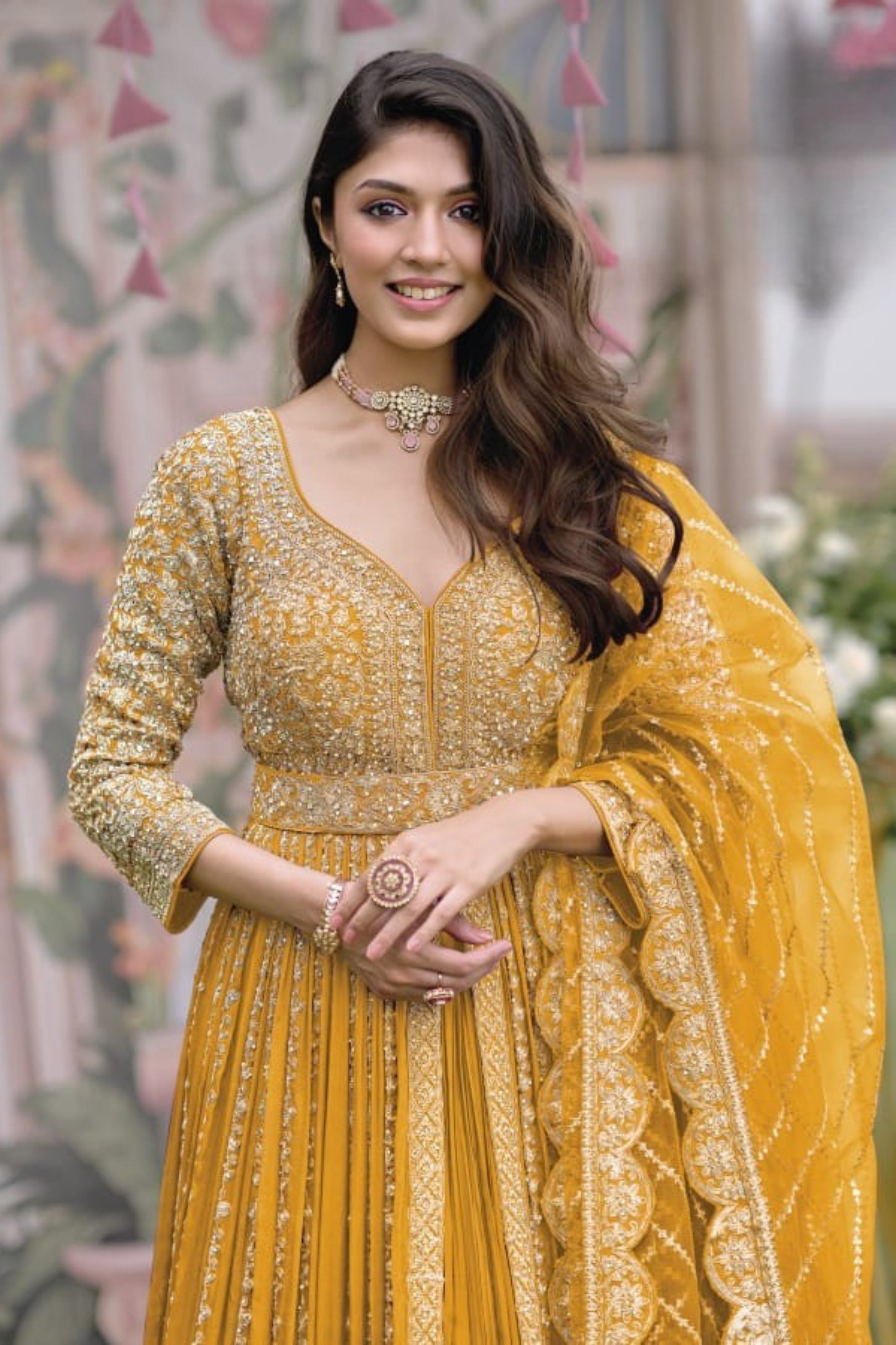 Festive Yellow Embellished Anarkali Set