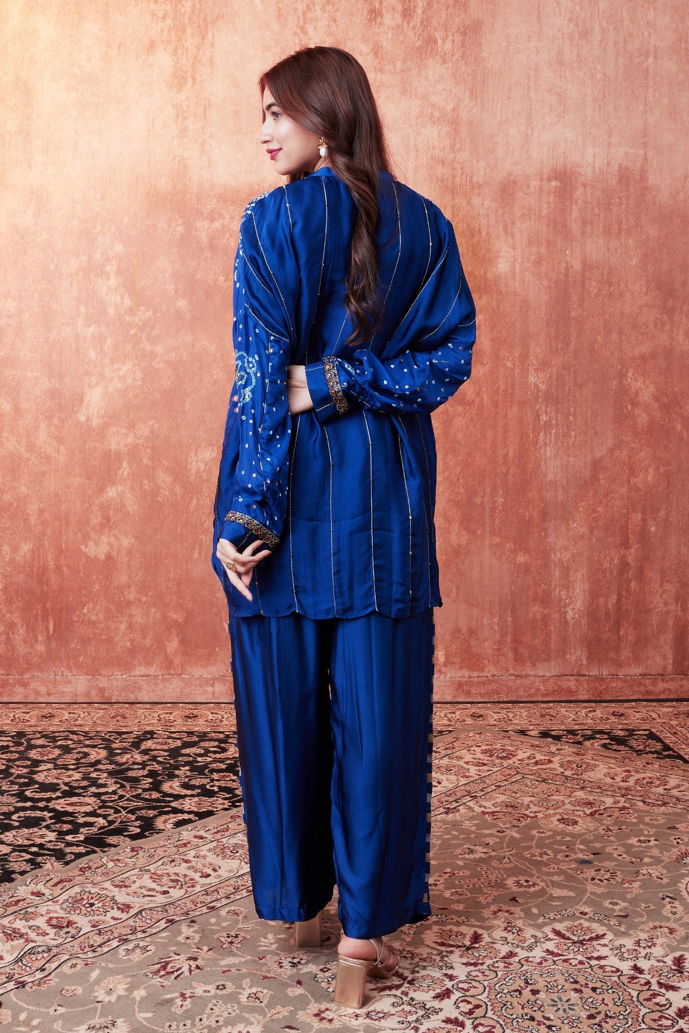 Intense Blue Bandhej Printed Embellished Palazzo Set