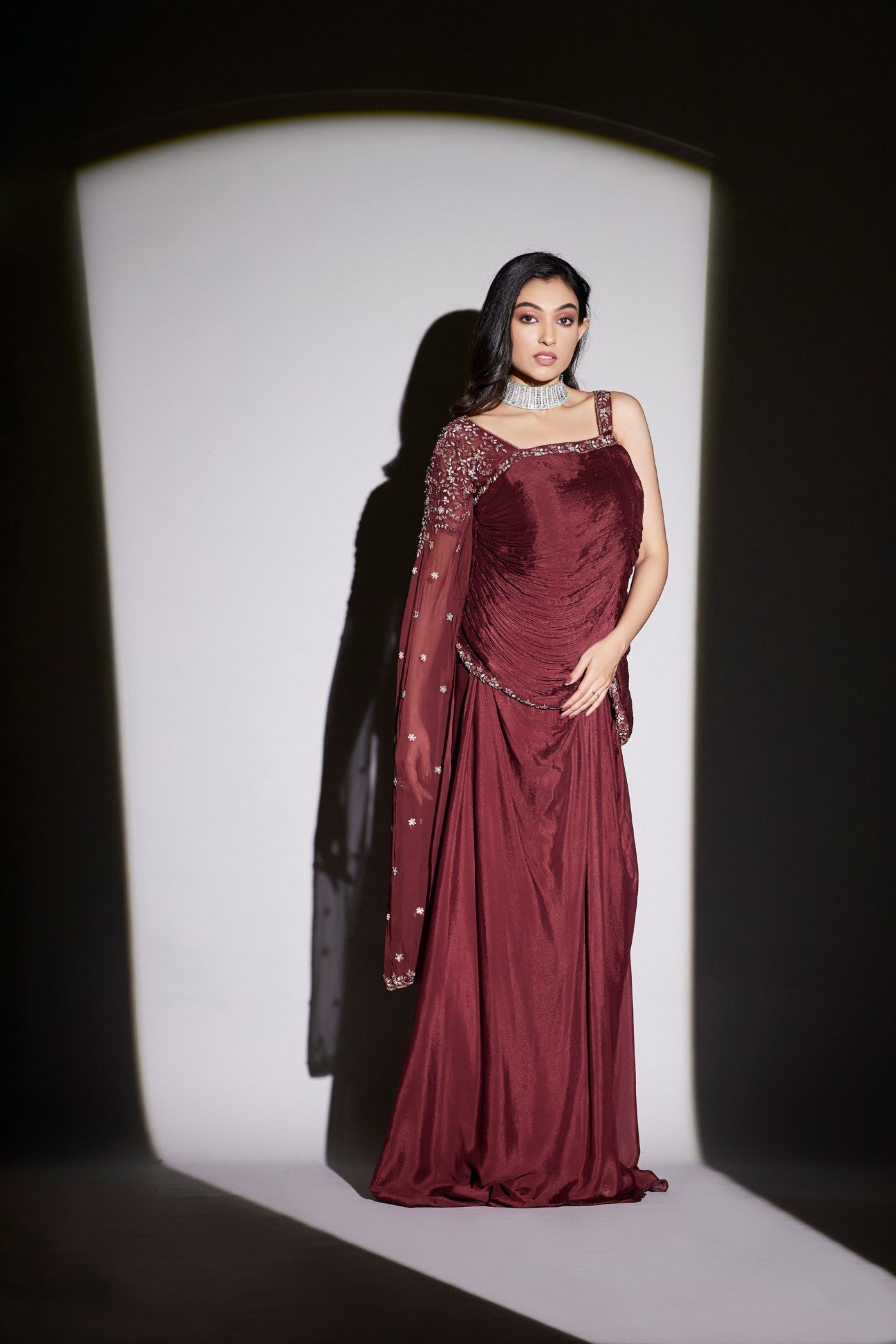 Wine Pure Chinon Silk Draped Gown