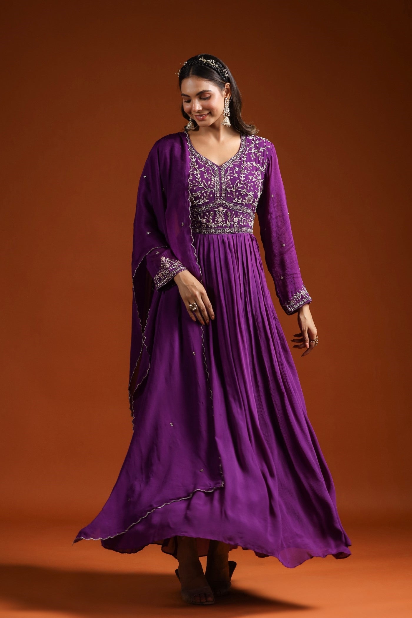 Imperial Purple Pleated Anarkali Suit