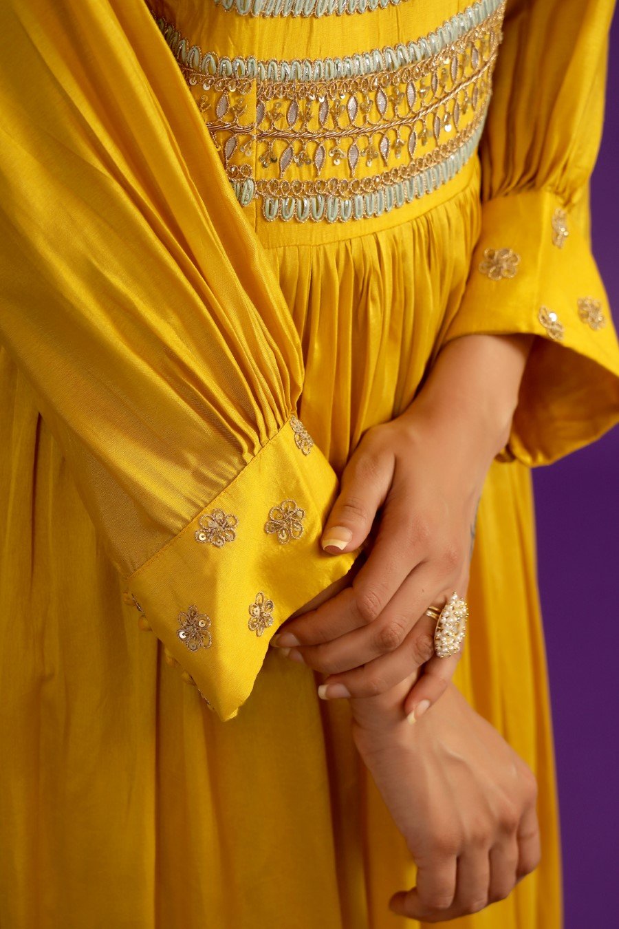 Persian Yellow Hand Embroidered Anarkali Set