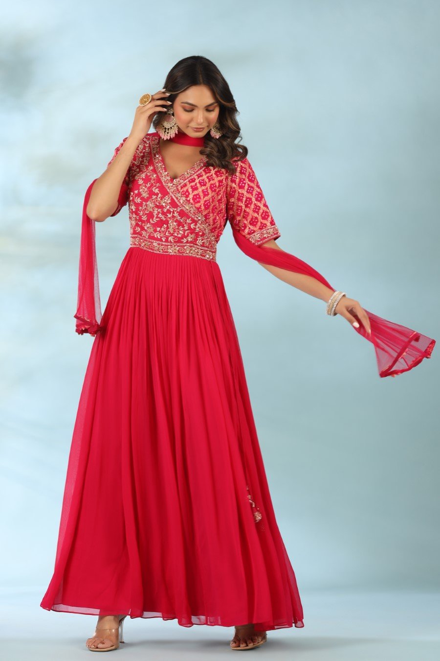 Deep Pink Hand Embriodered Anarkali with Dupatta